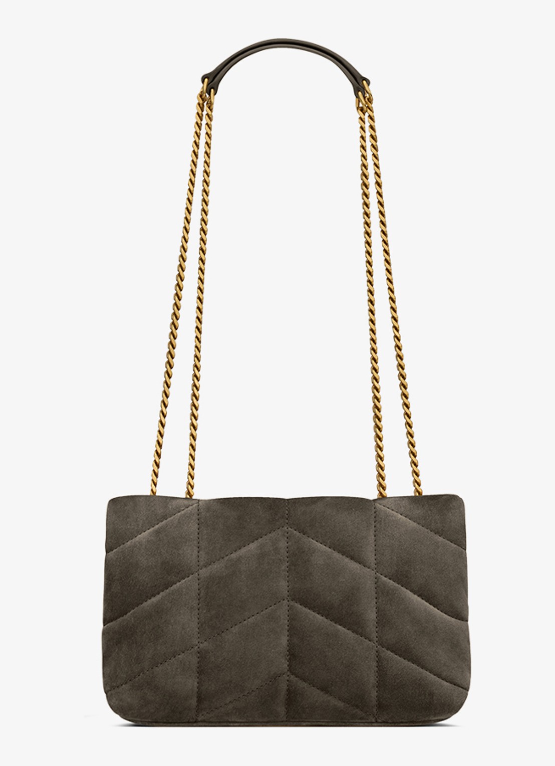 Saint Laurent Toy Puffer schoudertas van kalfssuède - achterkant bronsgroen