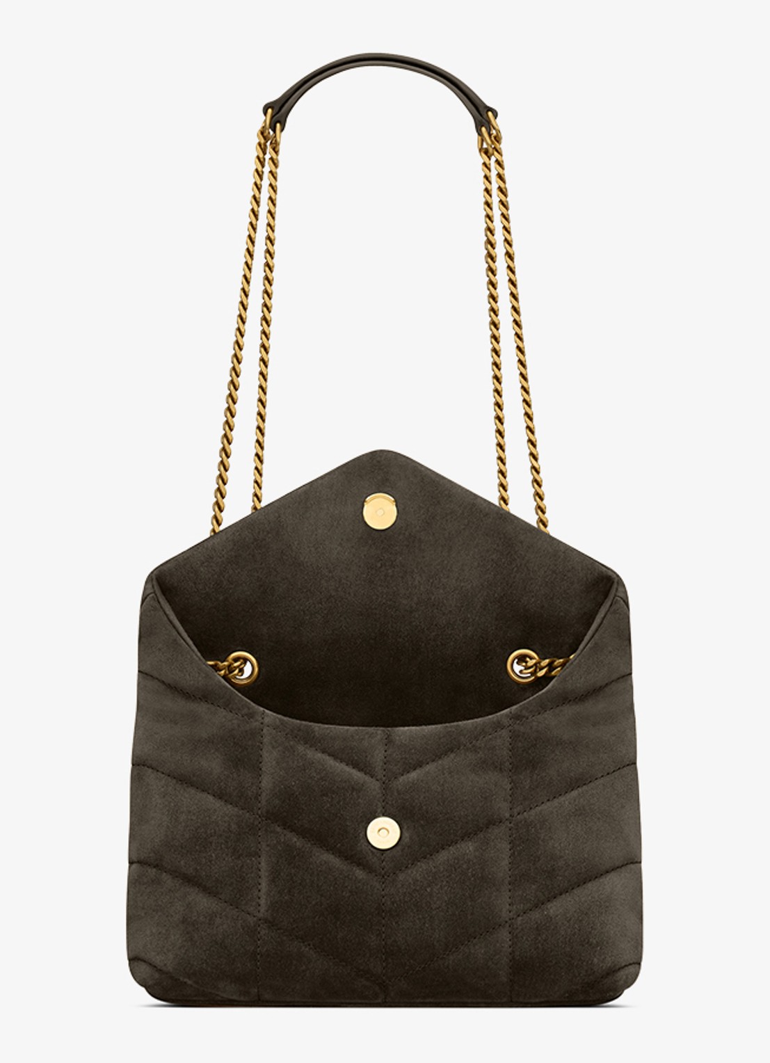 Saint Laurent Toy Puffer schoudertas van kalfssuède - detail 5 bronsgroen
