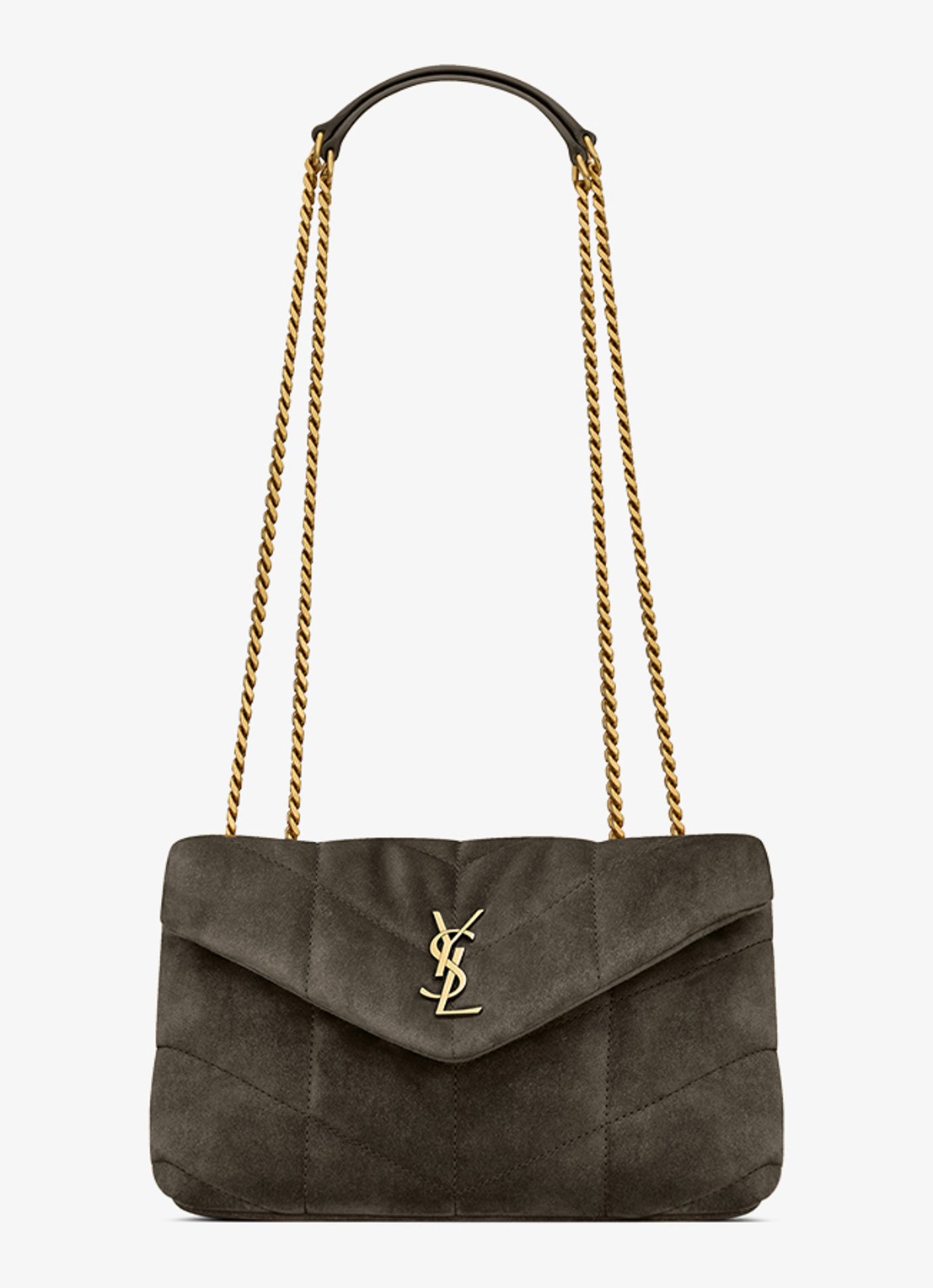 Saint Laurent Toy Puffer schoudertas van kalfssuède - voorkant 6 bronsgroen