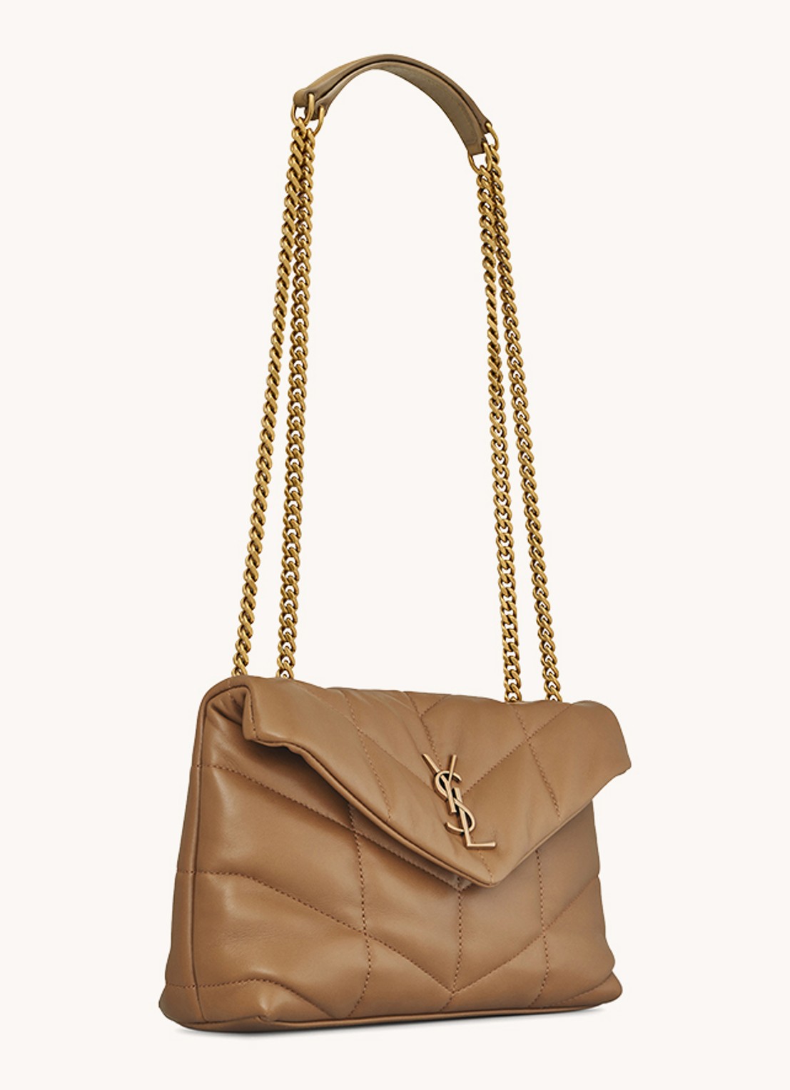 Saint Laurent Toy Puffer schoudertas van lamsleer - detail 4 cognac