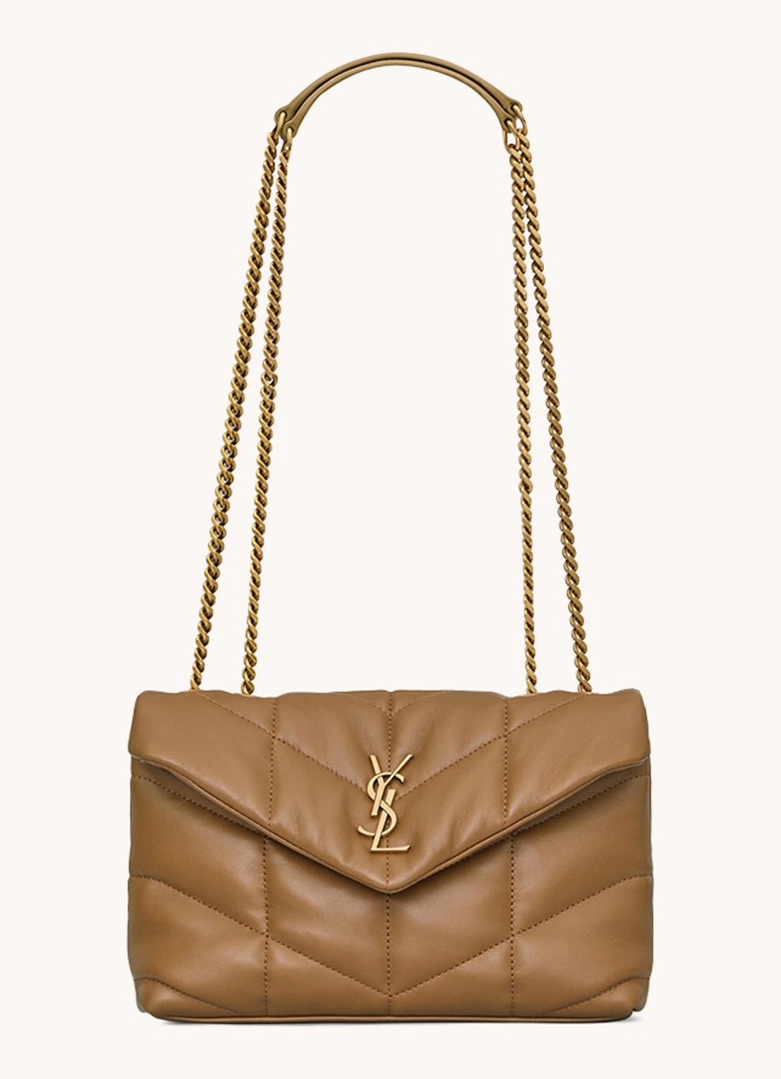 Saint Laurent Toy Puffer schoudertas van lamsleer - voorkant cognac