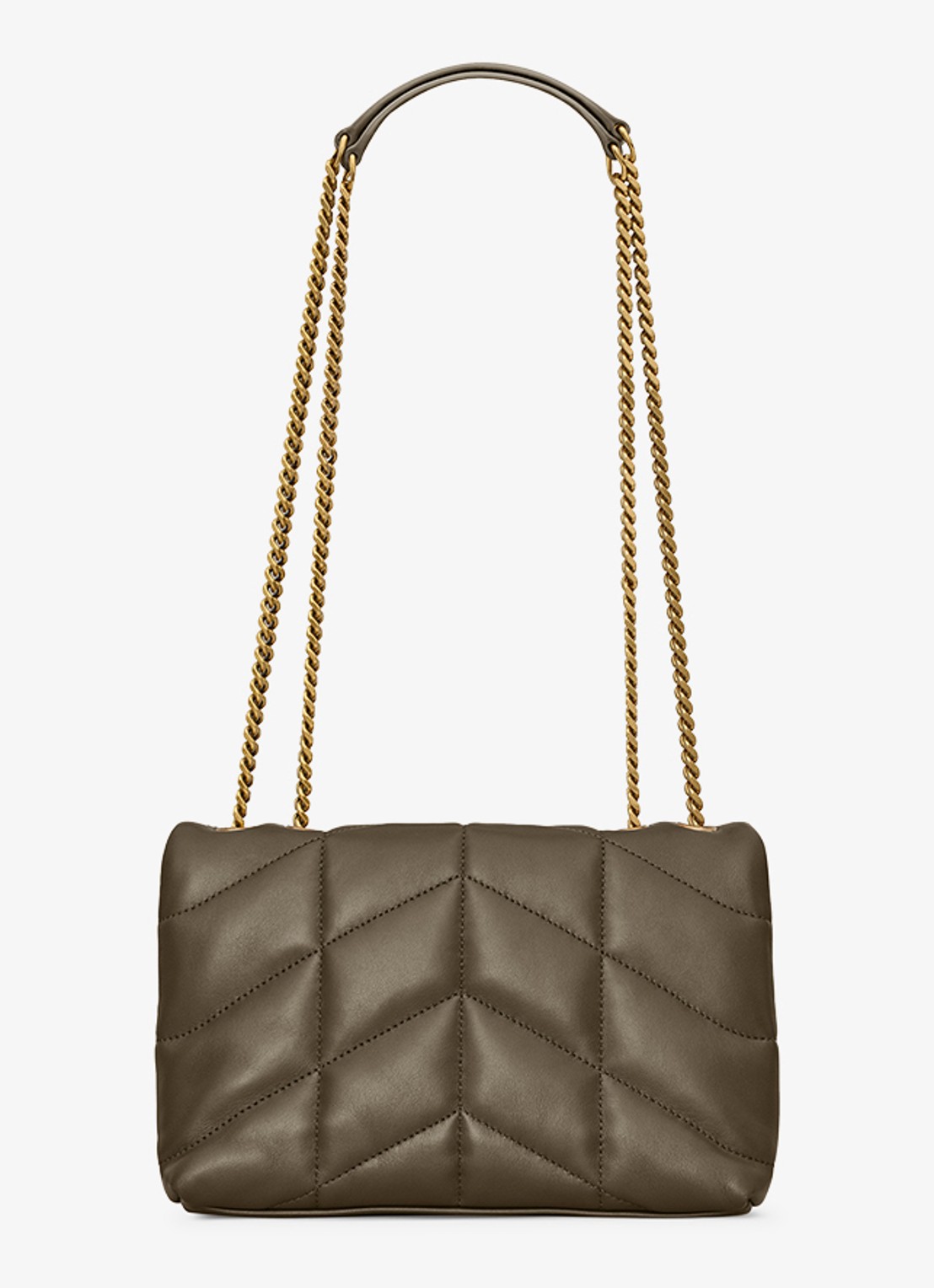 Saint Laurent Toy Puffer schoudertas van lamsleer - detail bronsgroen
