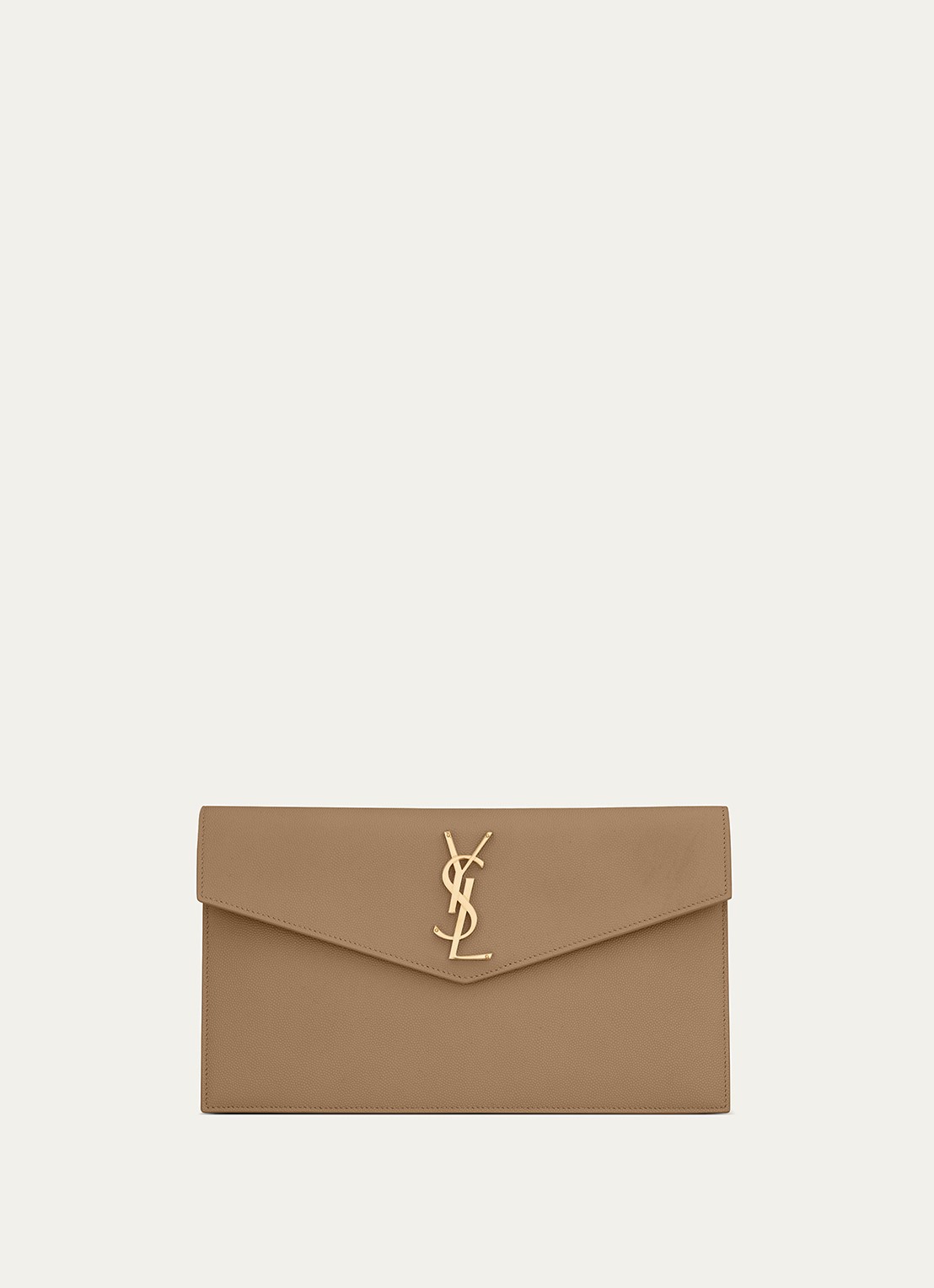 Saint Laurent Uptown clutch van kalfsleer - voorkant beige