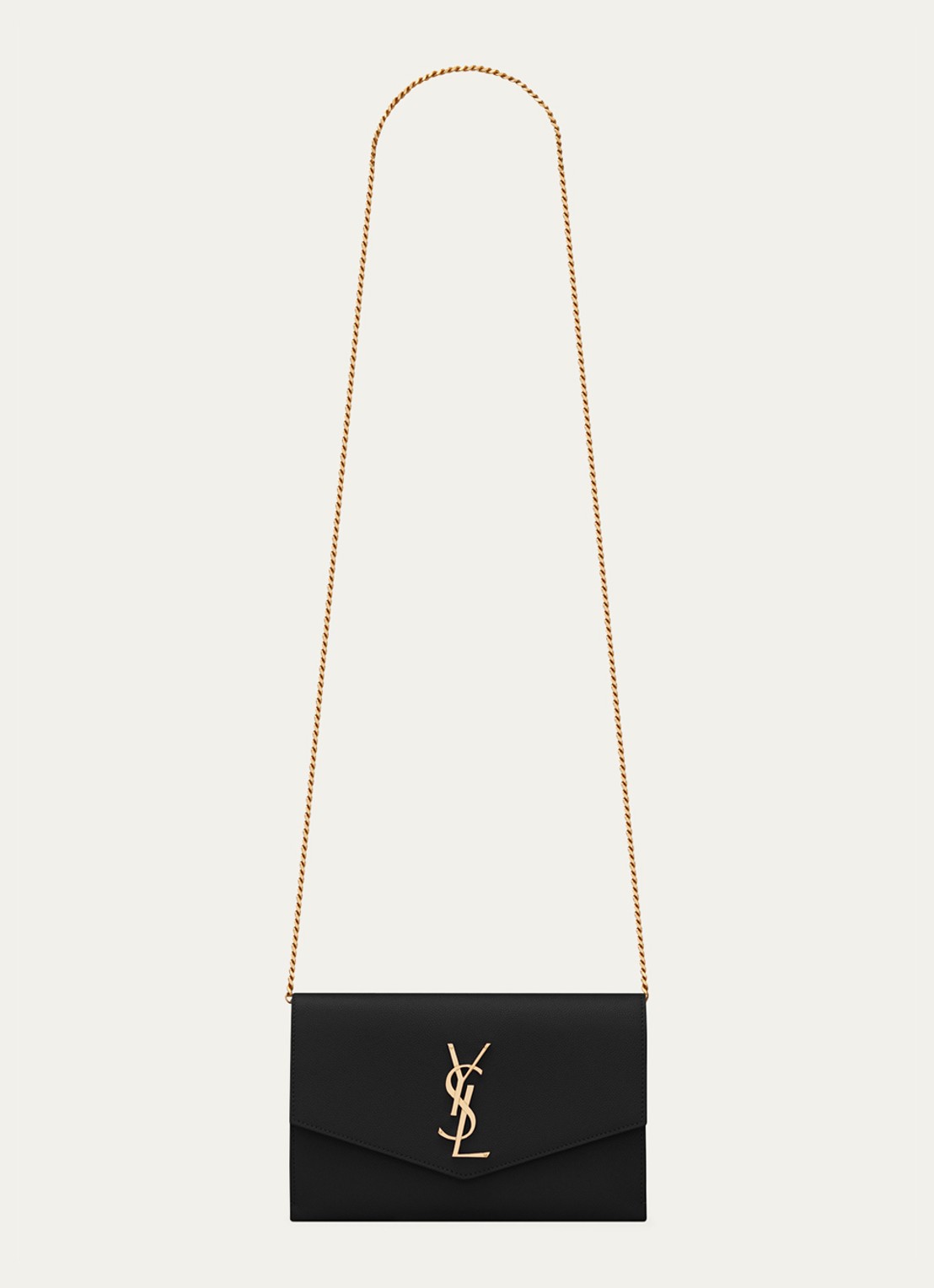 Saint Laurent Uptown portemonnee van kalfsleer met schouderriem - voorkant zwart