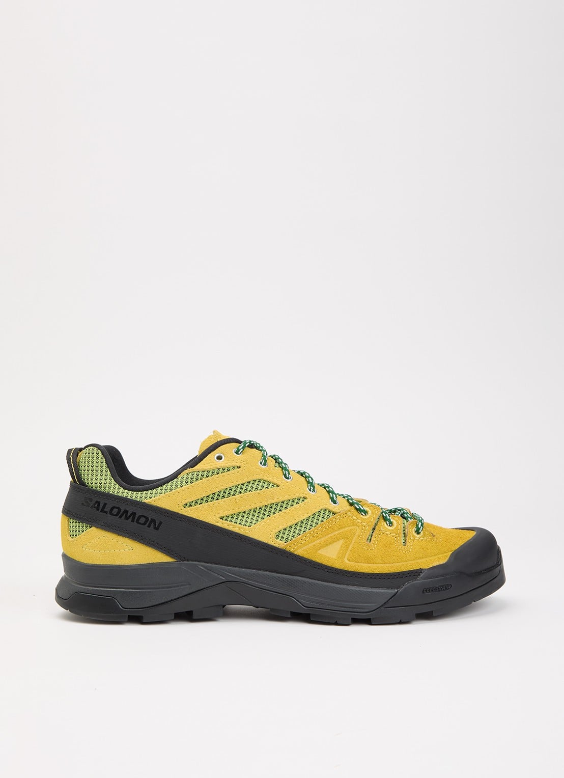 Salomon X-Alp Woven sneaker van suède met mesh details  - voorkant 2 okergeel
