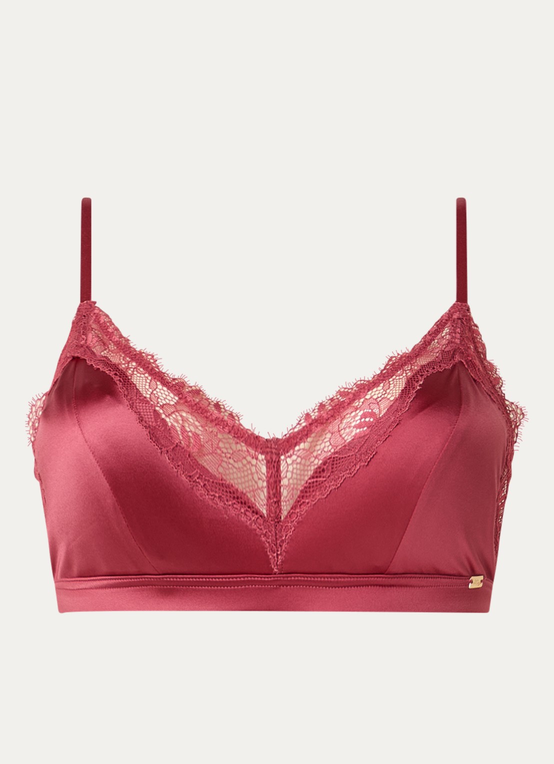 Sam Friday Aimee bralette van satijn met kant  - voorkant cranberryrood
