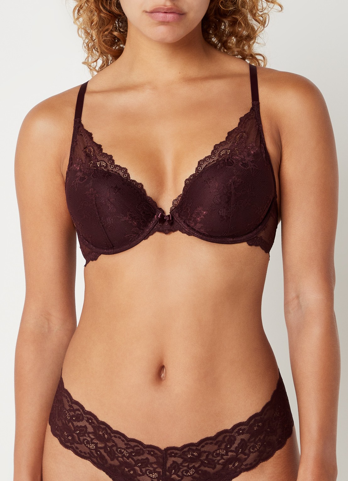 Sam Friday Demi push-up bh met overlay van kant - detail roodbruin
