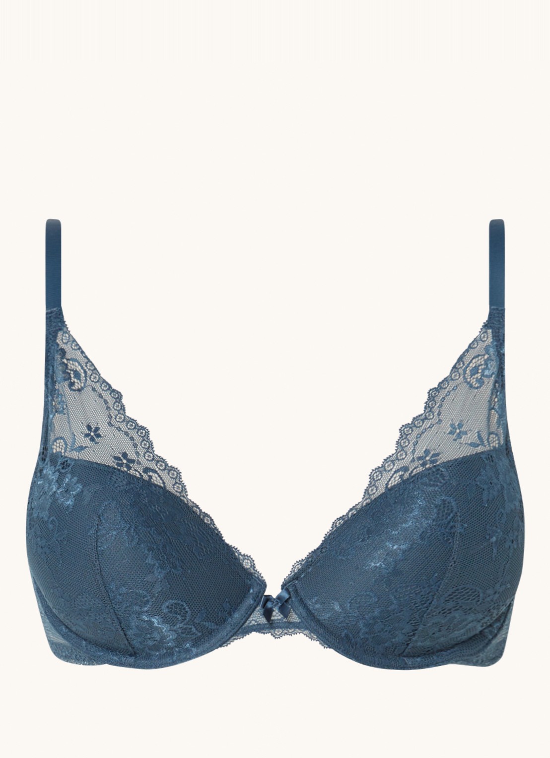 Sam Friday Demi push-up bh met overlay van kant - voorkant petrolgroen