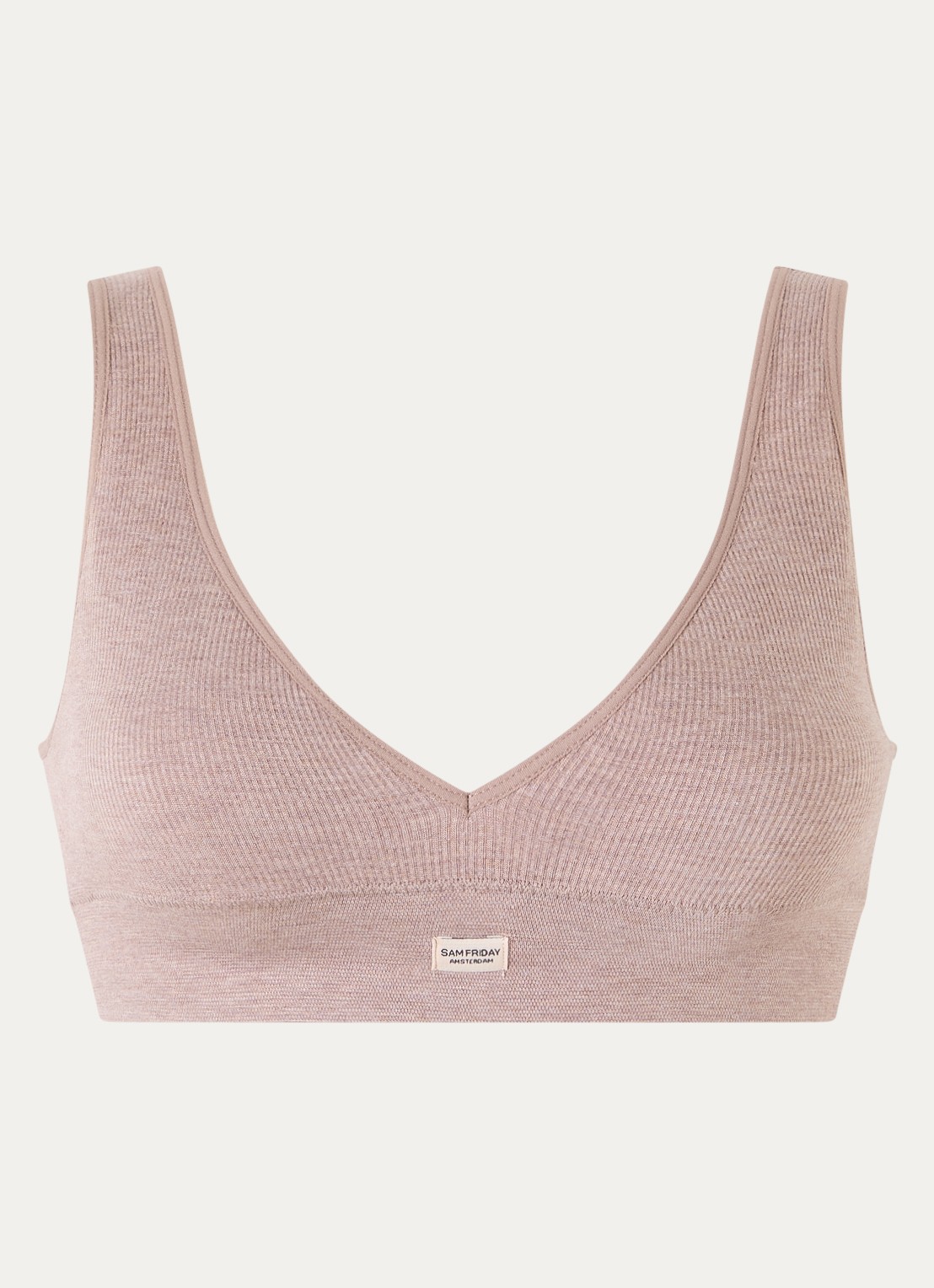 Sam Friday Fay bralette met ribstructuur - voorkant lichtbruin