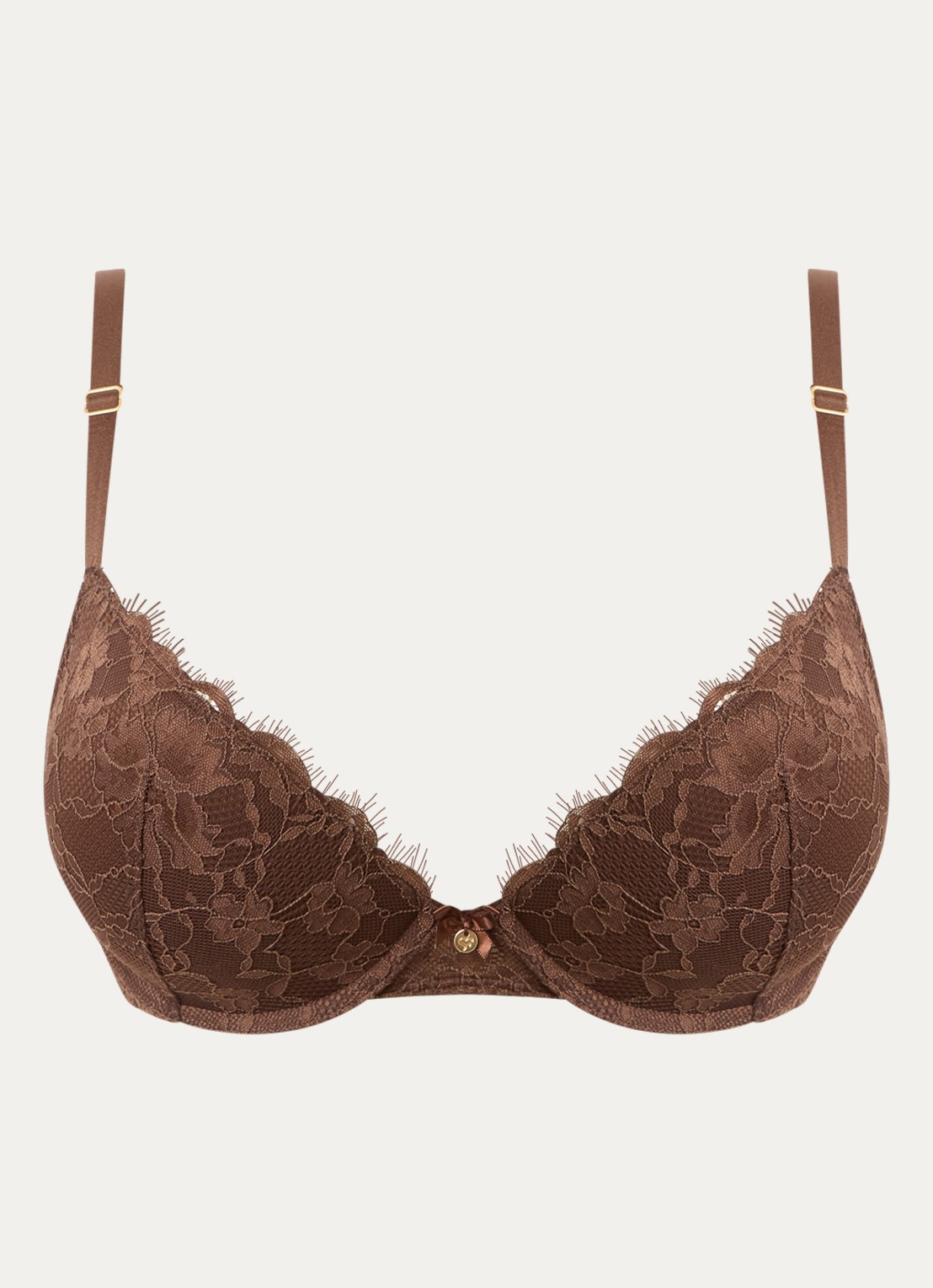 Sam Friday Polly push-up bh met overlay van kant - voorkant bruin