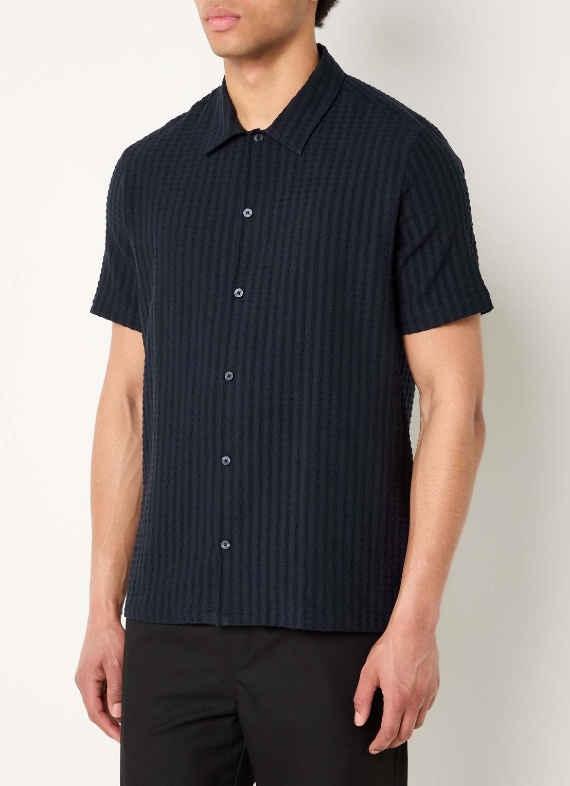 SAMSØE SAMSØE Avan regular fit overhemd met structuur - detail donkerblauw