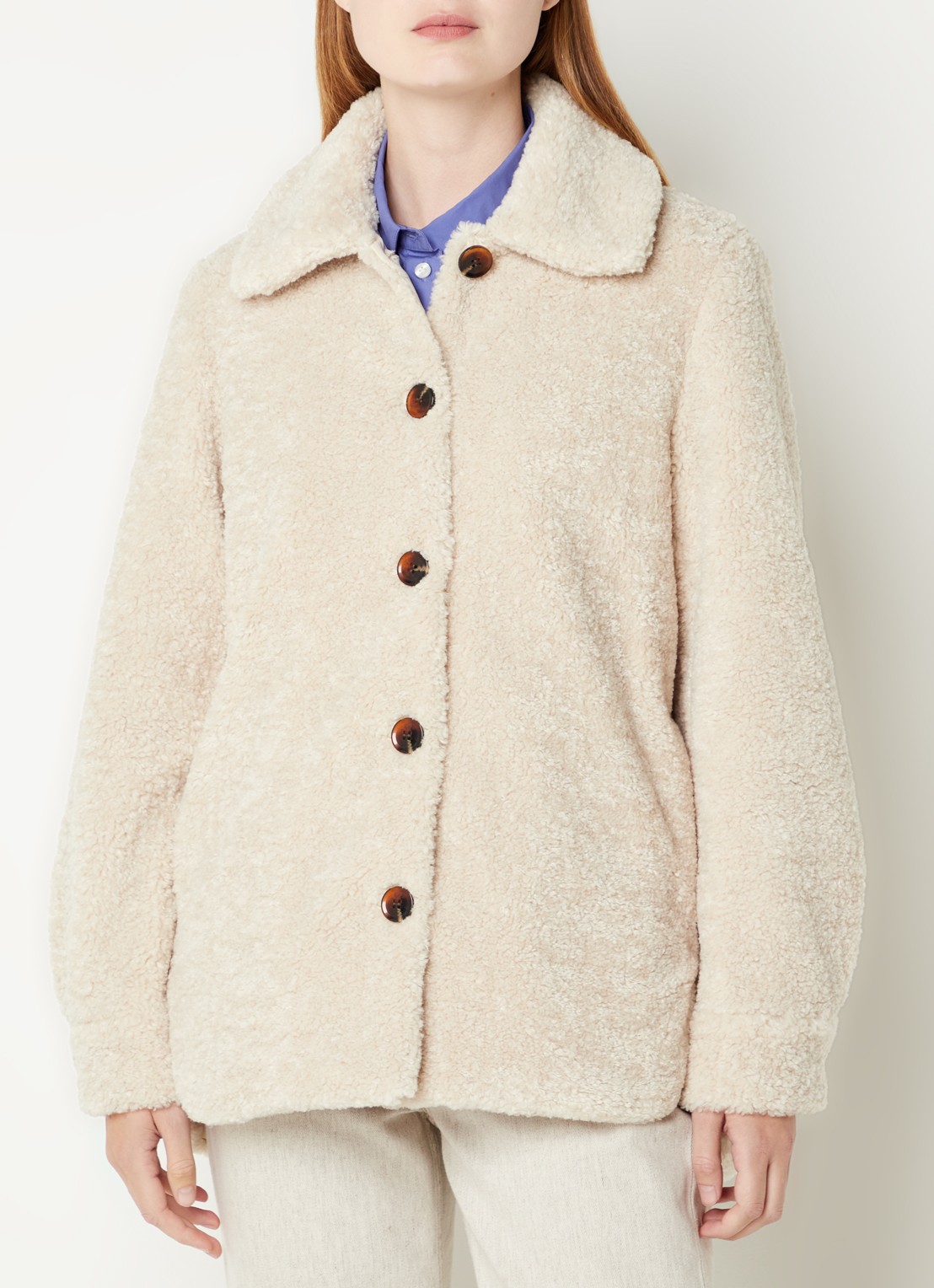 SAMSØE SAMSØE Aylina jack van teddy met steekzakken - detail beige