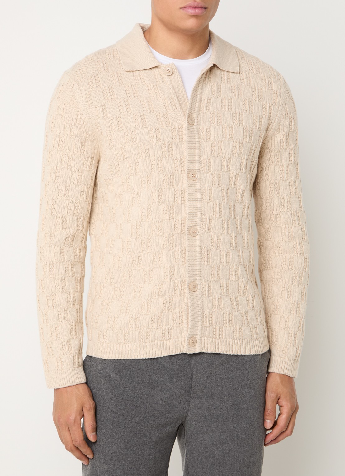SAMSØE SAMSØE Brodie grofgebreid vest in wolblend - detail 4 beige