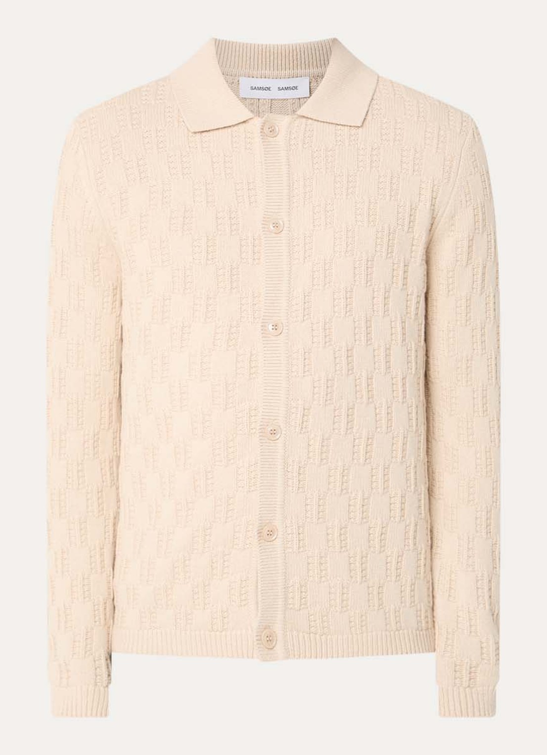 SAMSØE SAMSØE Brodie grofgebreid vest in wolblend - voorkant 2 beige