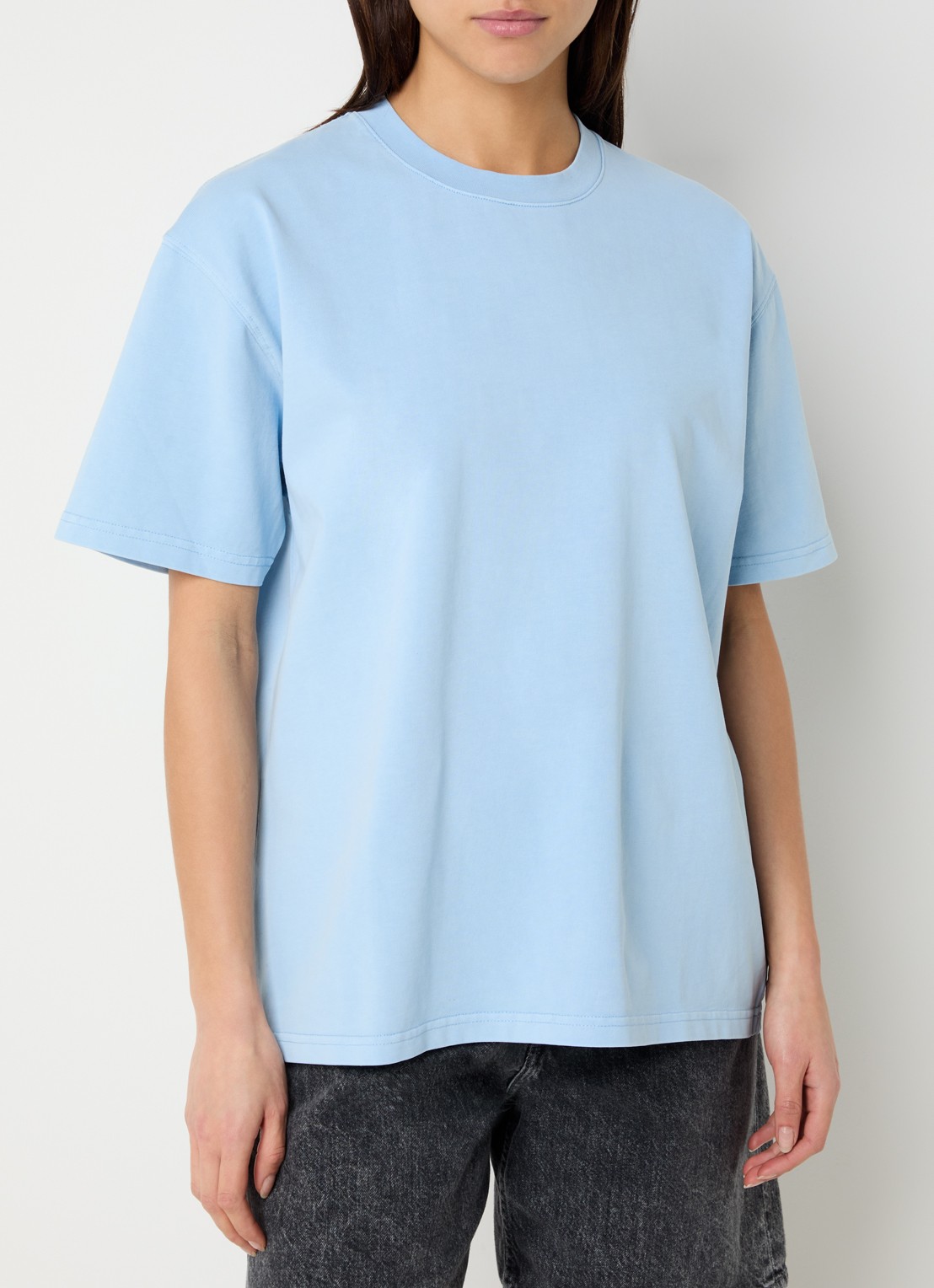 SAMSØE SAMSØE Eira T-shirt met ronde hals - detail lichtblauw