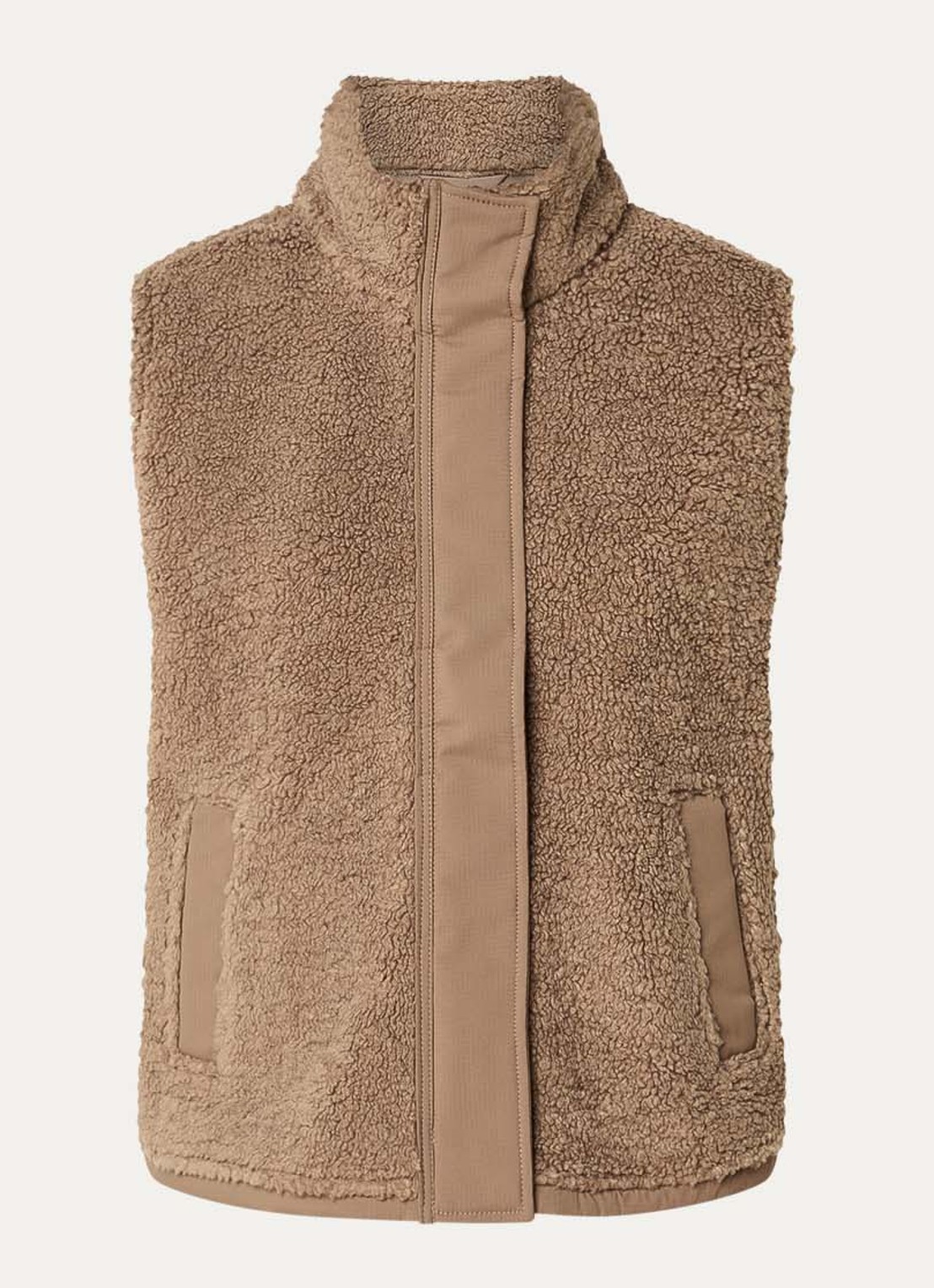 SAMSØE SAMSØE Frost bodywarmer van teddy met steekzakken - voorkant 2 lichtbruin