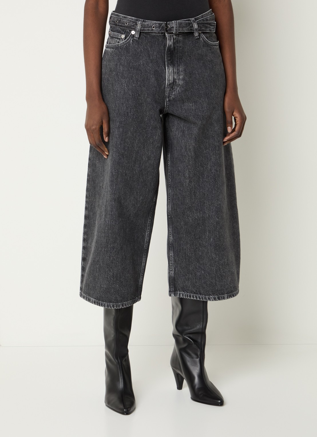 SAMSØE SAMSØE Harper high waist wide fit culotte van denim - detail 4 grijs
