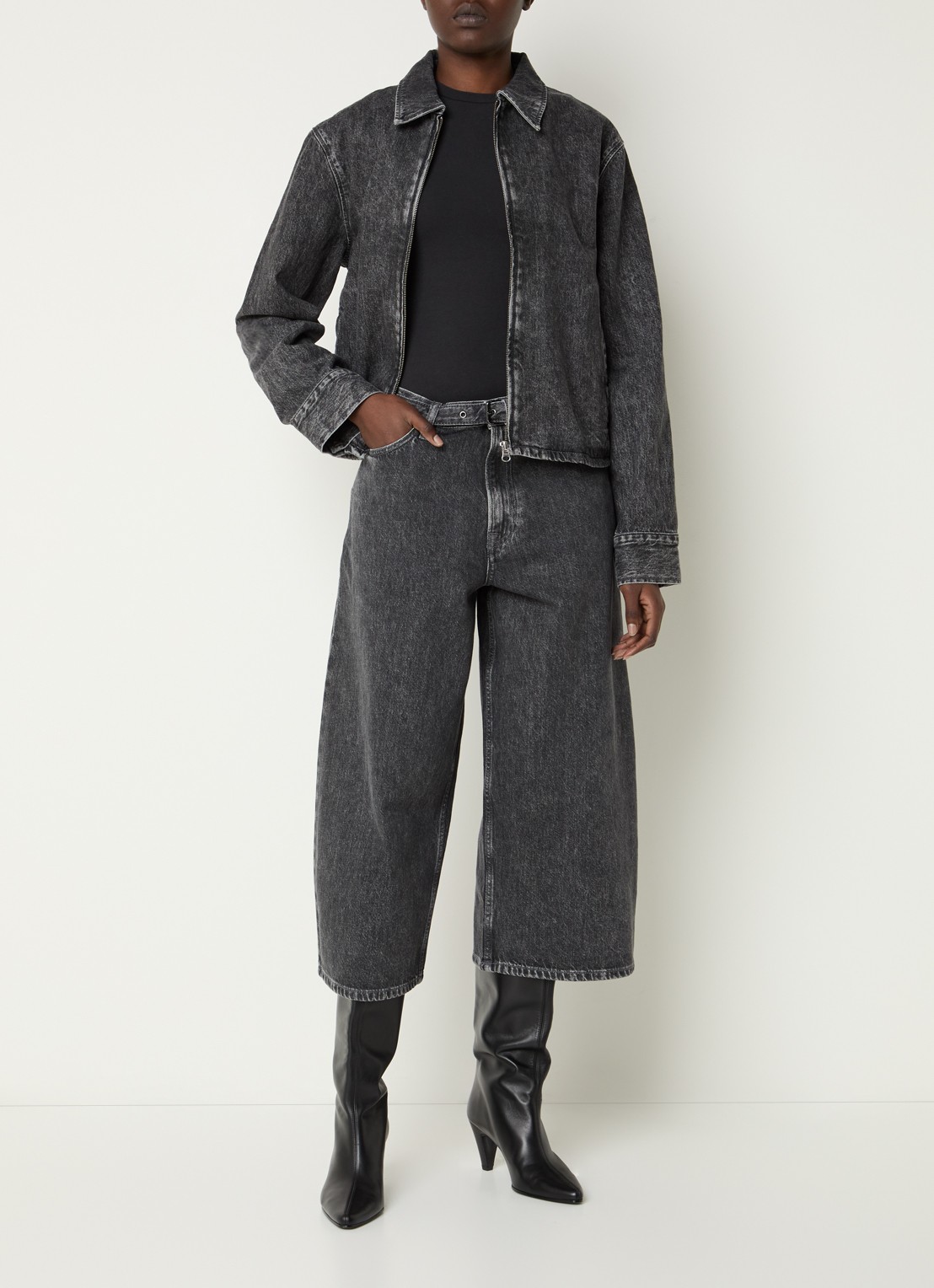 SAMSØE SAMSØE Harper high waist wide fit culotte van denim - voorkant 3 grijs