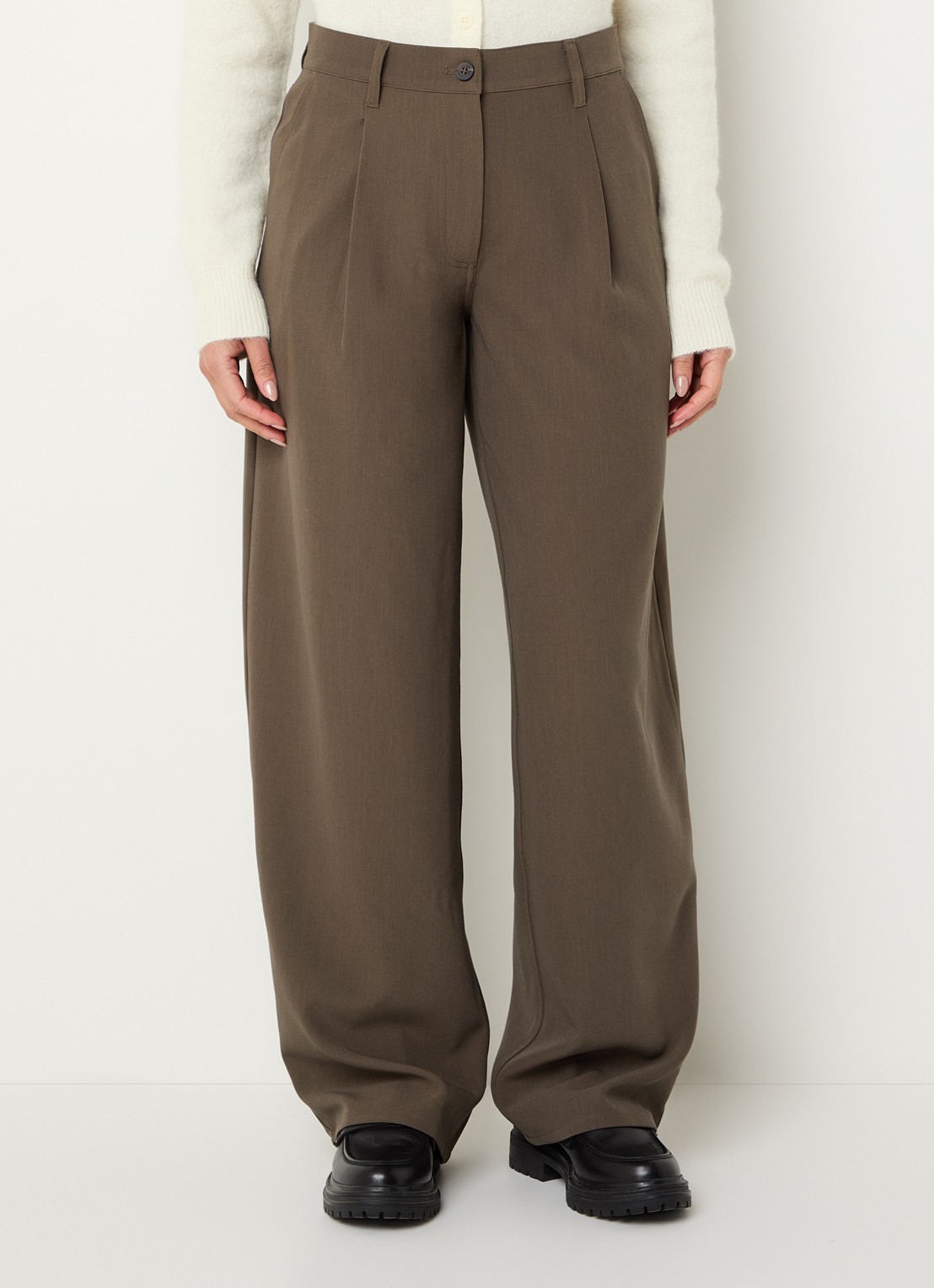 SAMSØE SAMSØE Harper high waist wide fit pantalon met steekzakken - detail 3 bruin