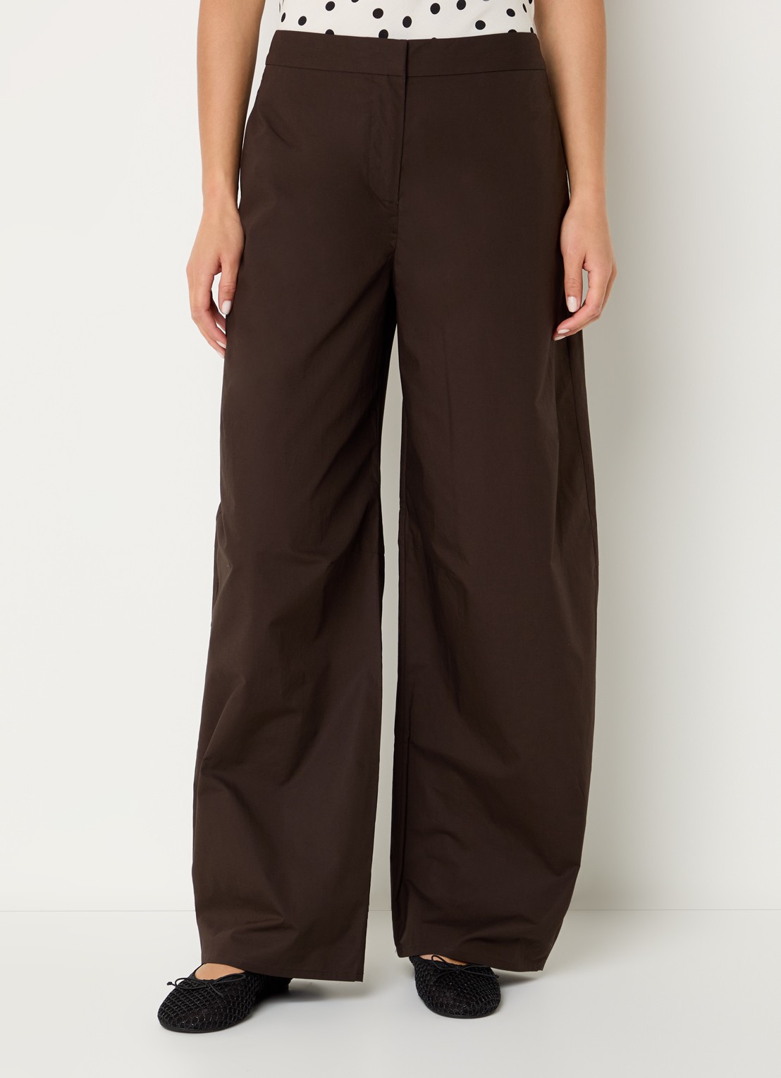SAMSØE SAMSØE High waist wide fit broek in linnenblend met steekzakken - detail 2 donkerbruin