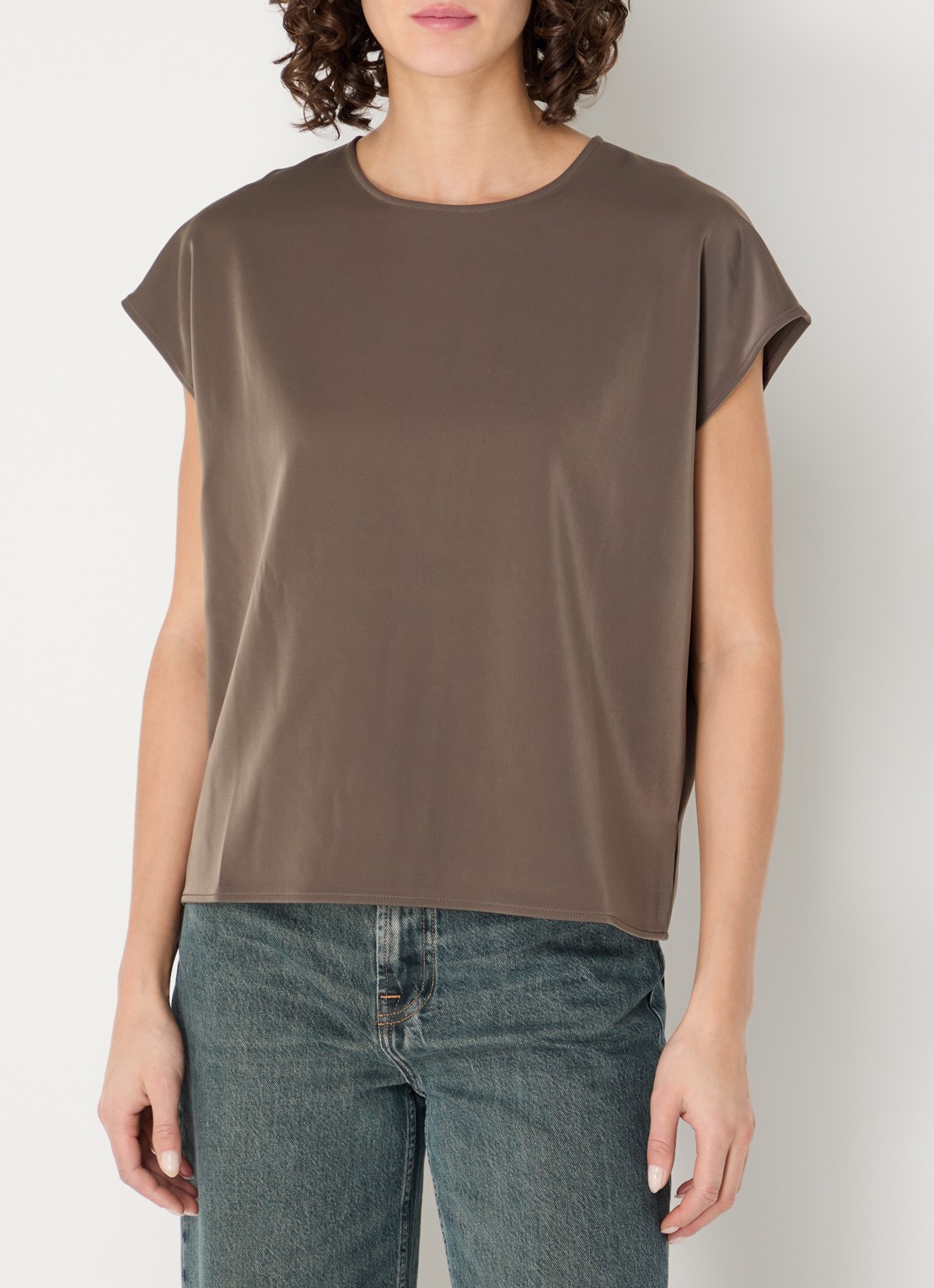 SAMSØE SAMSØE Hoy top van satijn - detail 4 khaki