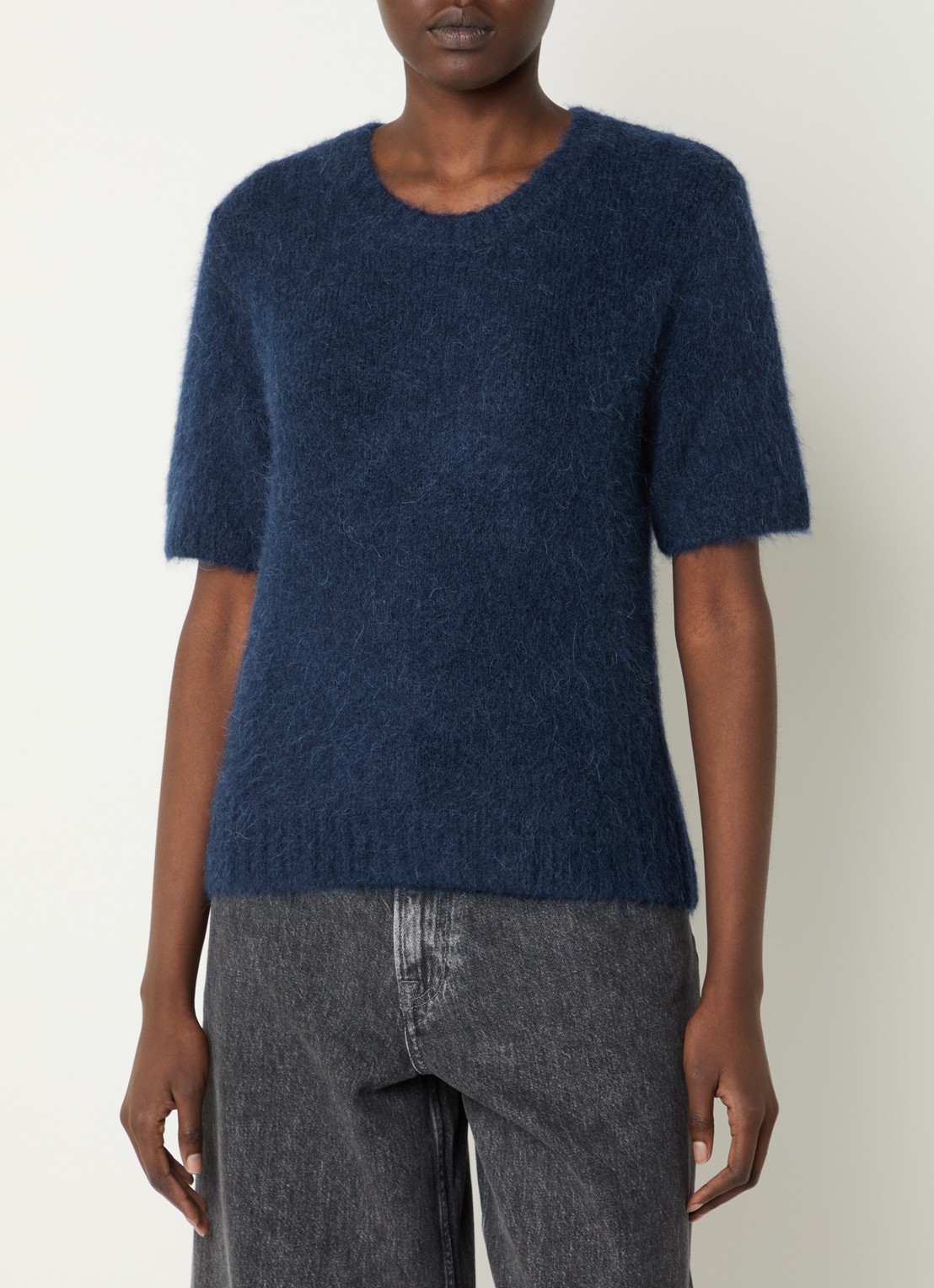 SAMSØE SAMSØE Jeanne fijngebreide top in alpaca wolblend - detail indigo