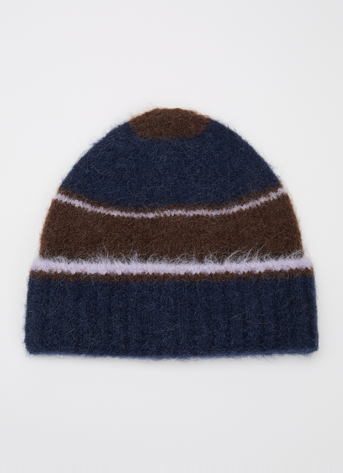 SAMSØE SAMSØE Jeanne muts in alpaca wolblend met streepprint - voorkant donkerblauw