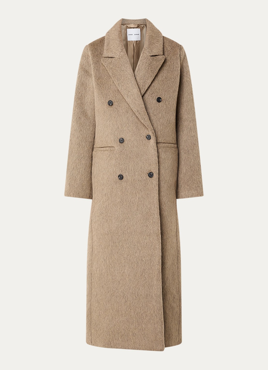 SAMSØE SAMSØE Jilla double-breasted mantel in wolblend met paspelzakken - voorkant 3 beige