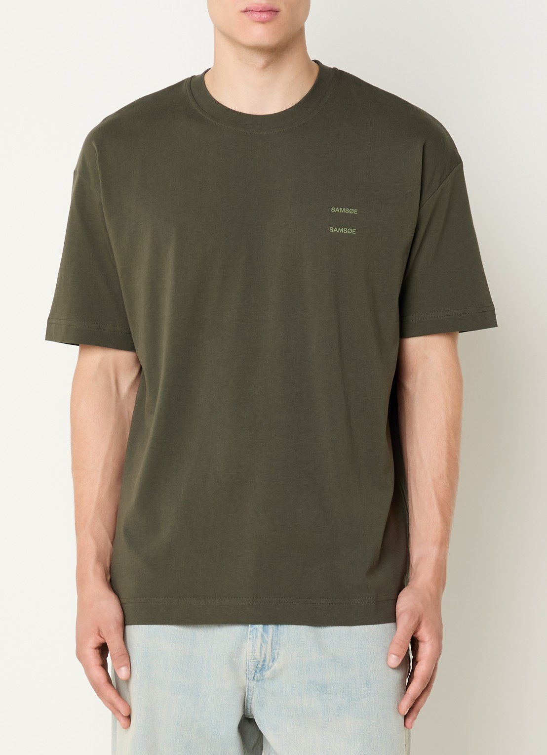 SAMSØE SAMSØE Joel T-shirt met logo - detail 2 legergroen