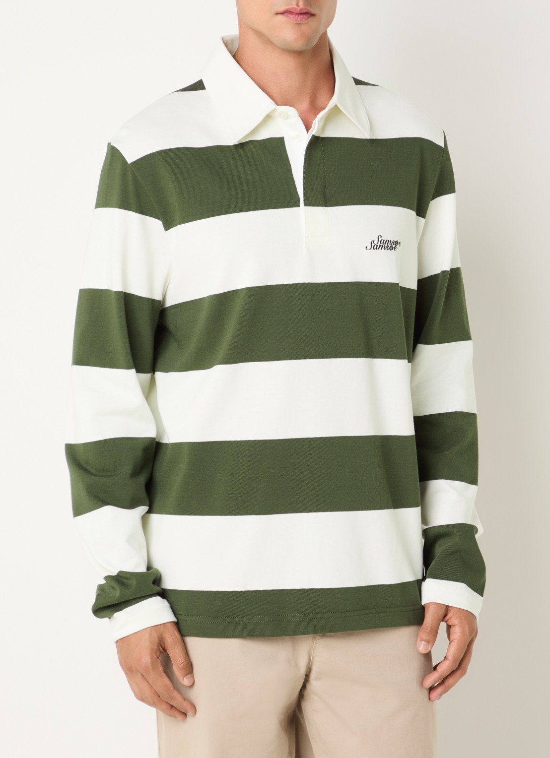 SAMSØE SAMSØE Kevin regular fit polo met streepprint - detail 3 groen
