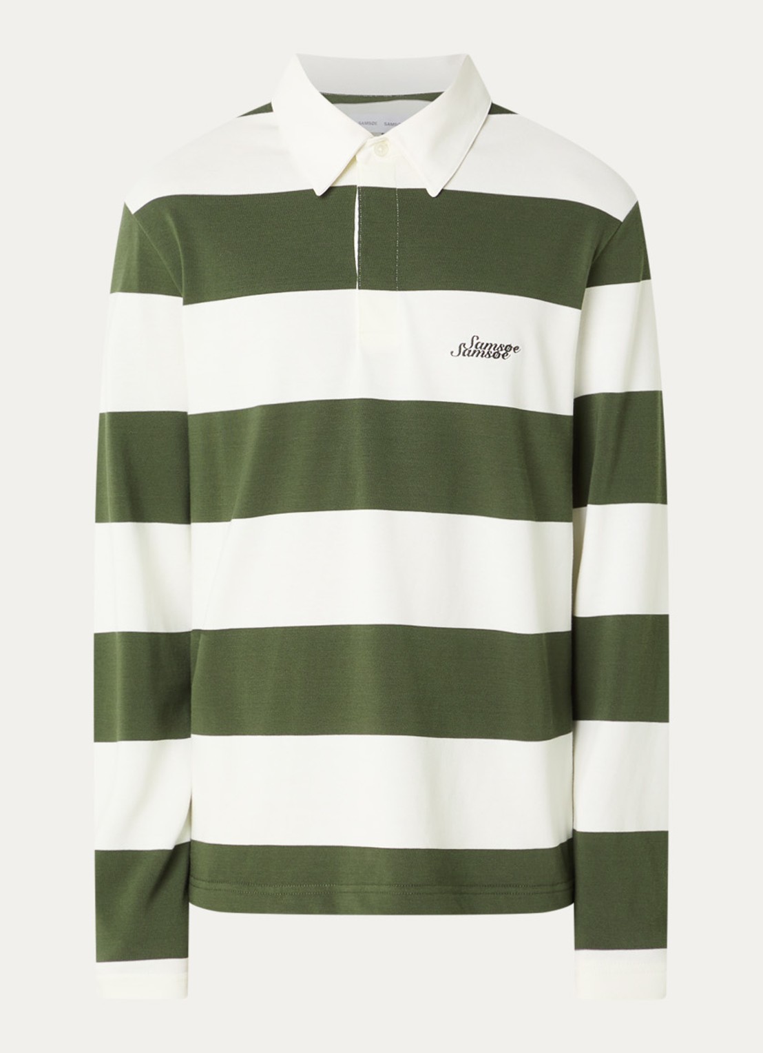 SAMSØE SAMSØE Kevin regular fit polo met streepprint - voorkant groen
