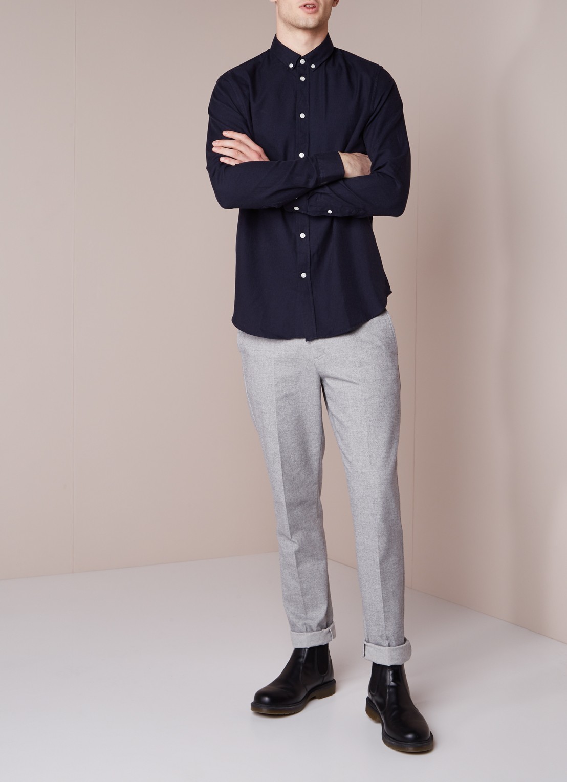SAMSØE SAMSØE Liam regular fit button down-overhemd - voorkant 2 donkerblauw