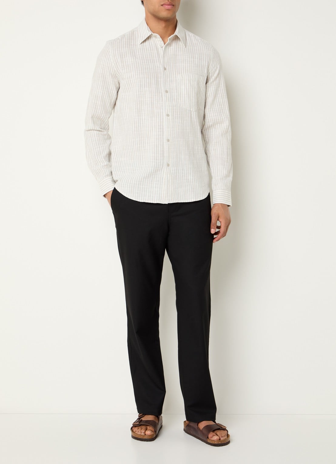 SAMSØE SAMSØE Liam regular fit overhemd met streepprint - voorkant 4 beige