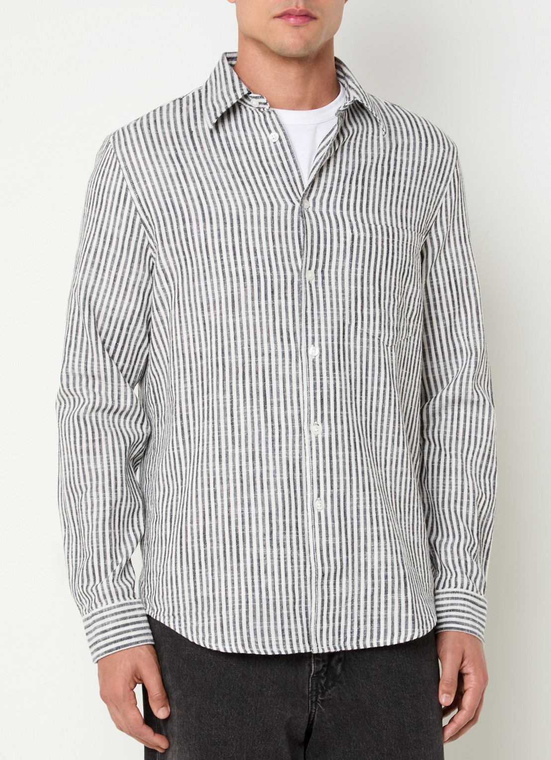 SAMSØE SAMSØE Liam regular fit overhemd met streepprint - detail 3 donkerblauw