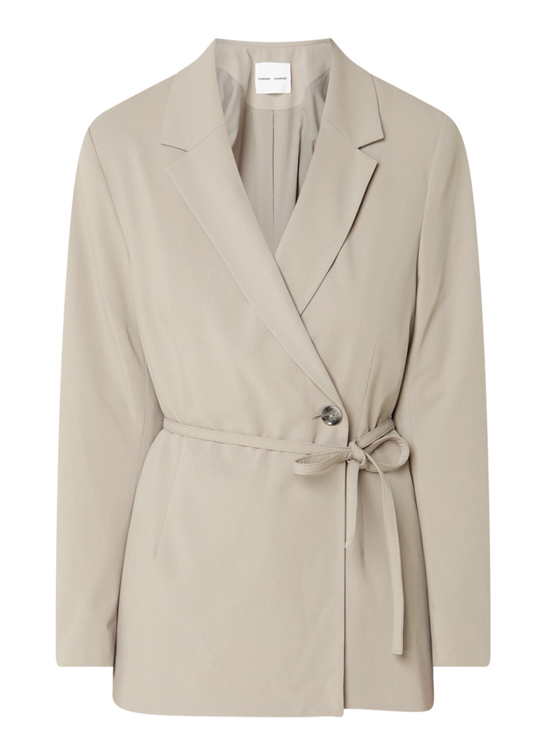 SAMSØE SAMSØE Lot blazer met strikceintuur - voorkant 2 donkerbeige