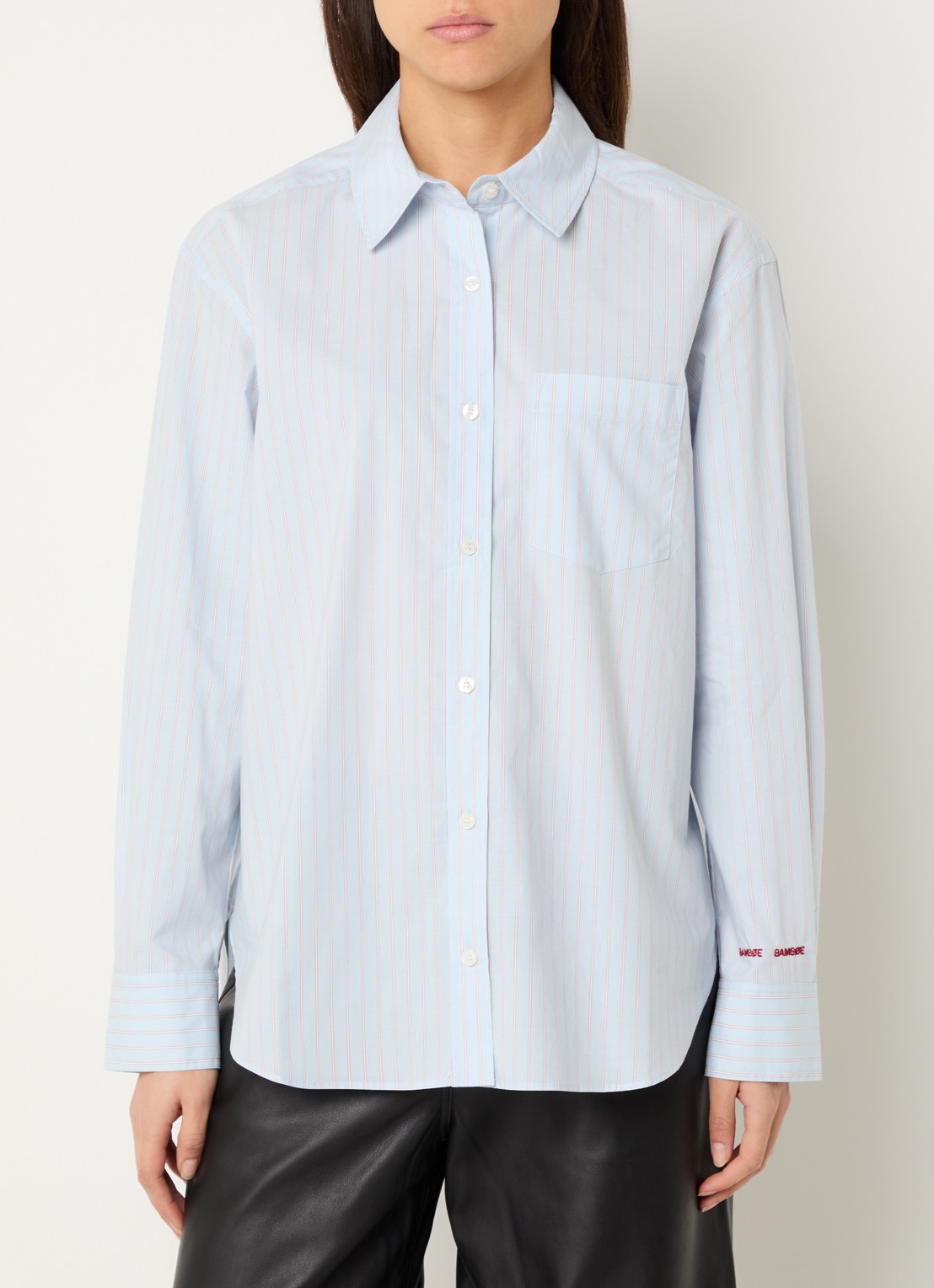 SAMSØE SAMSØE Lova blouse met streepprint - detail 2 lichtblauw