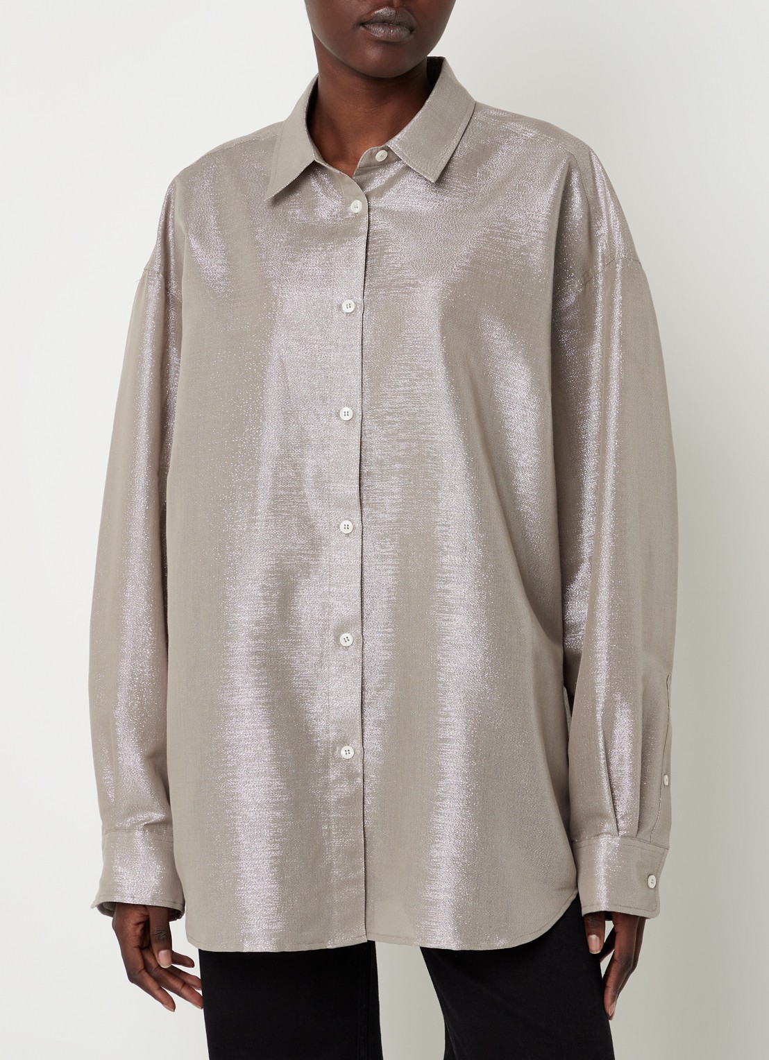 SAMSØE SAMSØE Lua oversized blouse met glitter - detail 4 taupe