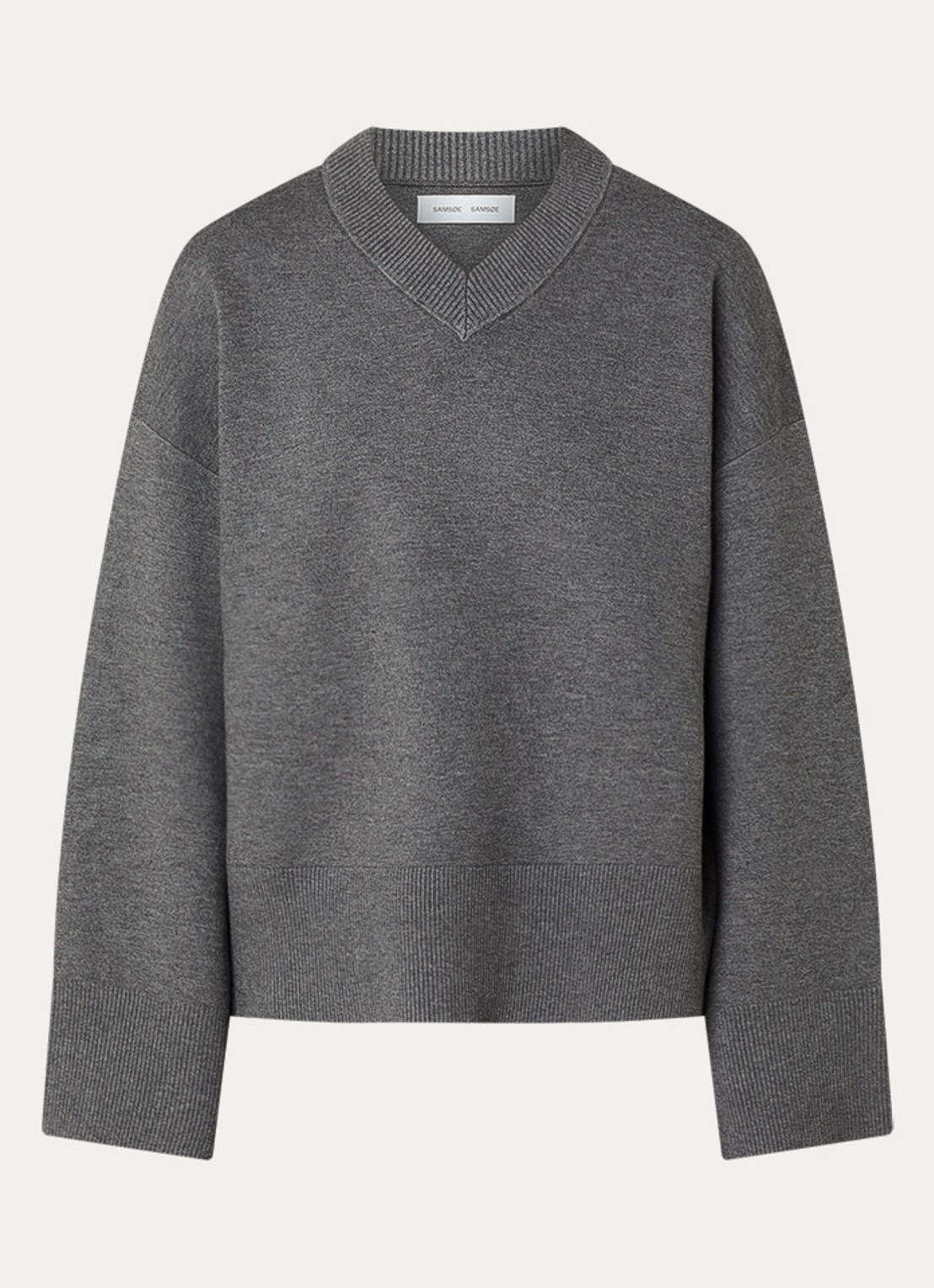 SAMSØE SAMSØE Lula sweater met V-hals - voorkant 3 grijs