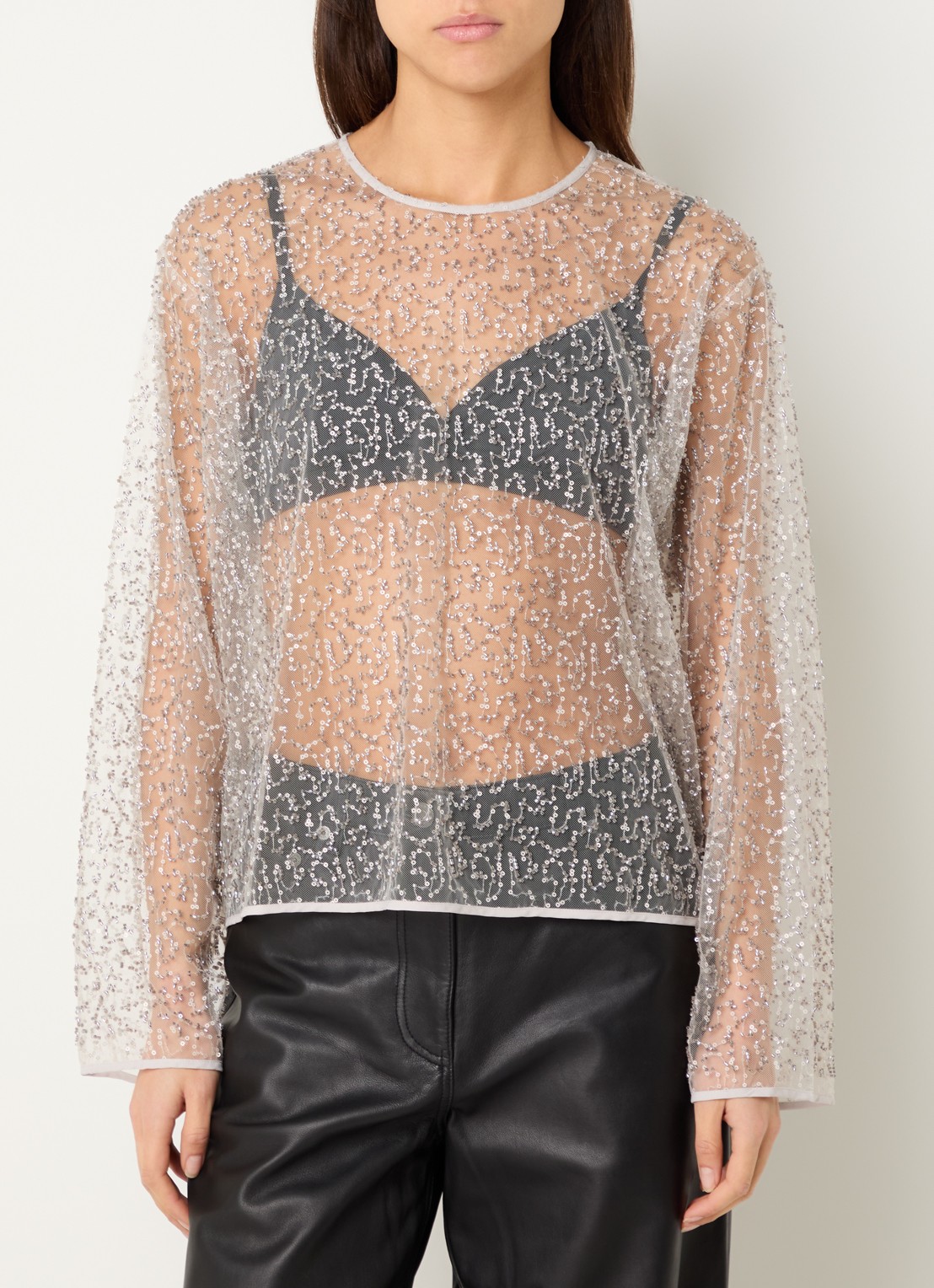 SAMSØE SAMSØE Mally semi-transparante top met pailletten - detail 4 naturel