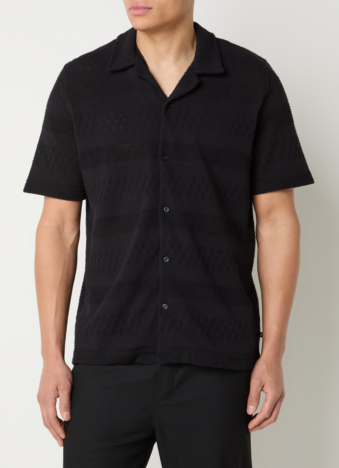 SAMSØE SAMSØE Martin comfort fit fijngebreid overhemd met structuur - detail zwart