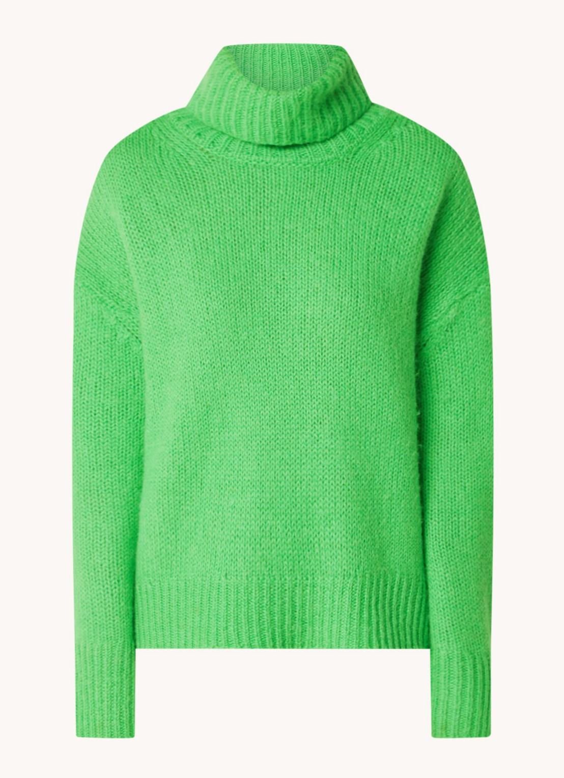 SAMSØE SAMSØE Molli grofgebreide oversized coltrui in alpaca wolblend - voorkant felgroen
