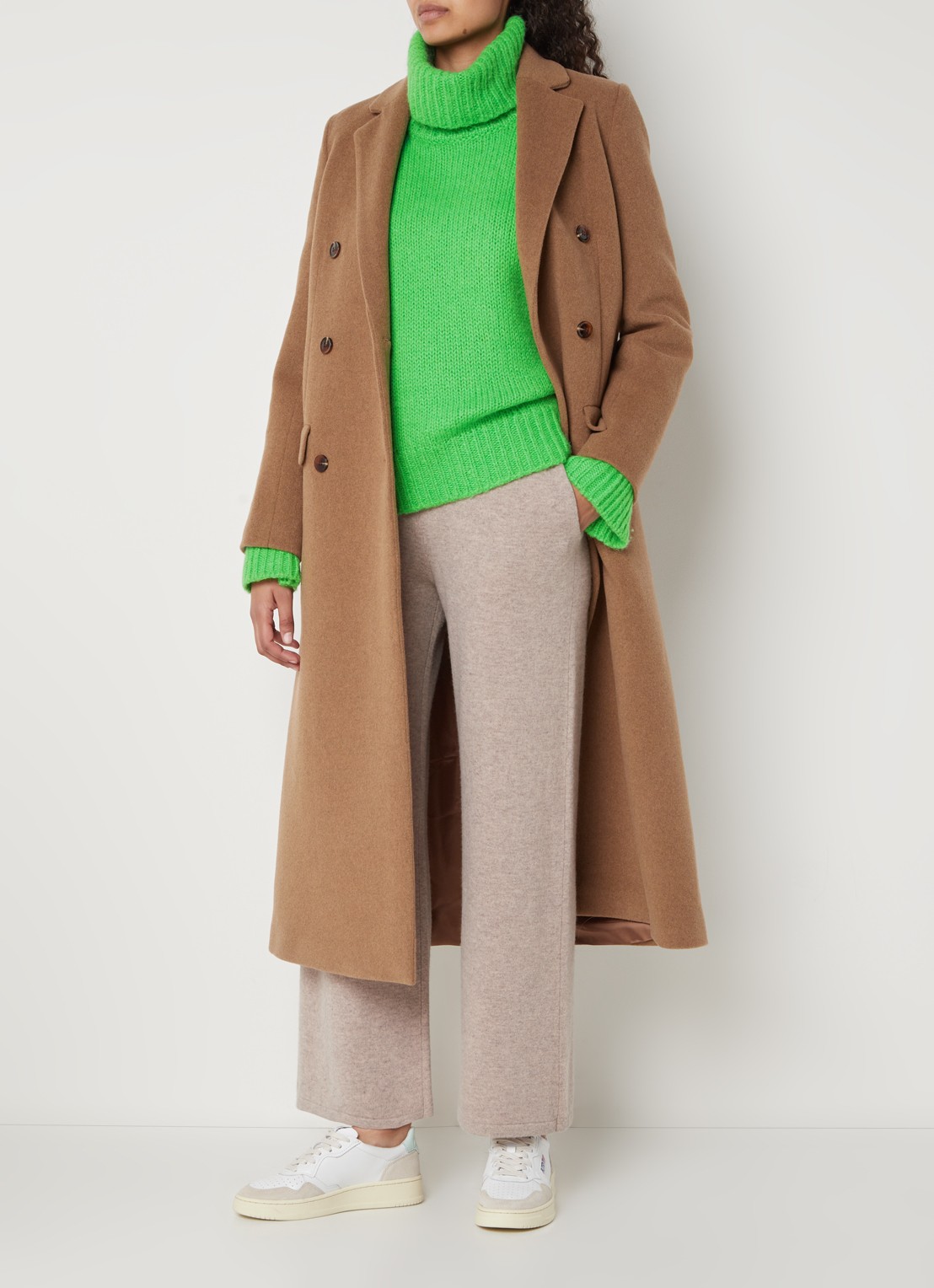 SAMSØE SAMSØE Molli grofgebreide oversized coltrui in alpaca wolblend - voorkant 2 felgroen