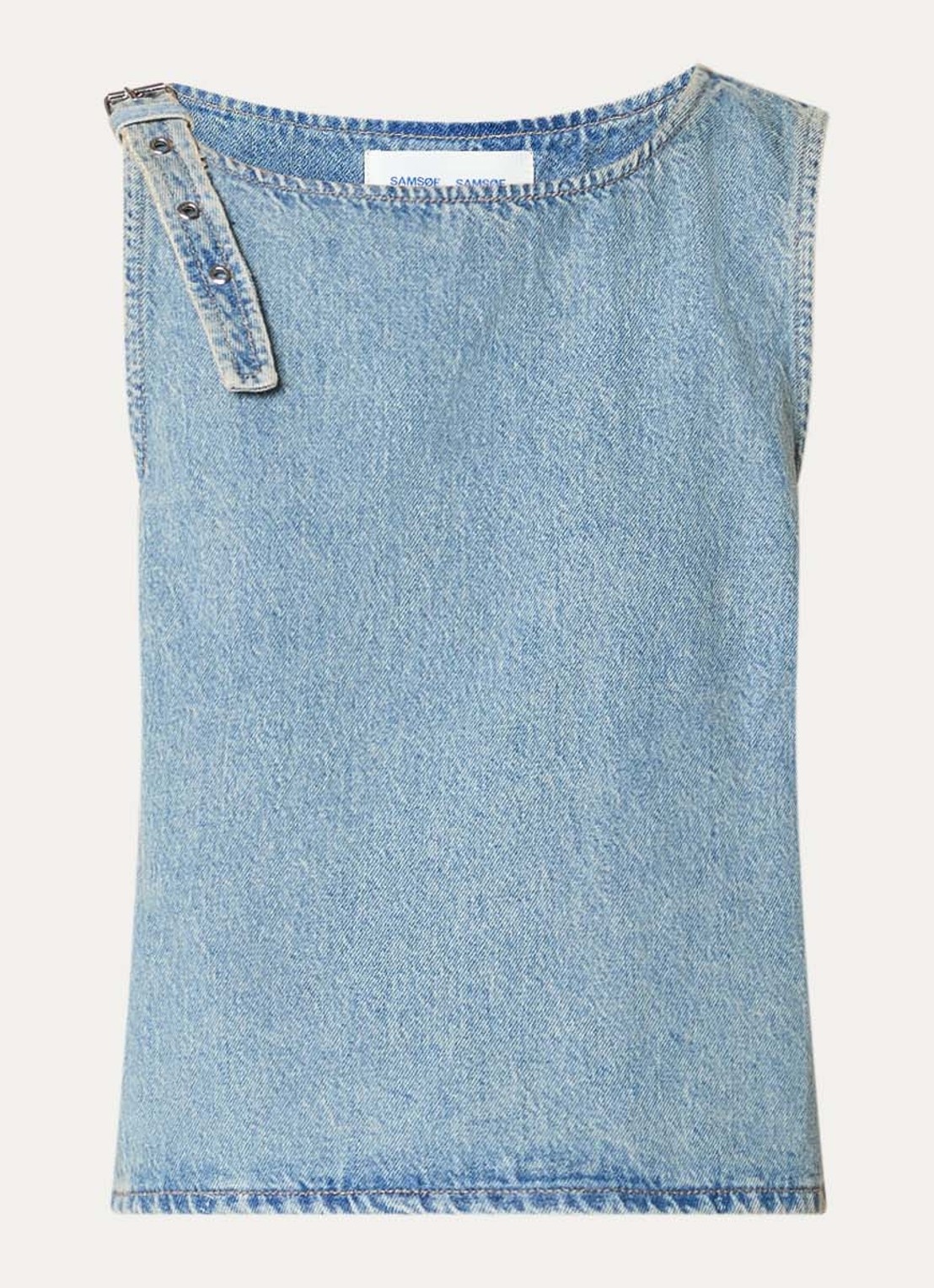 SAMSØE SAMSØE Molly top van denim  - voorkant 2 lichtblauw
