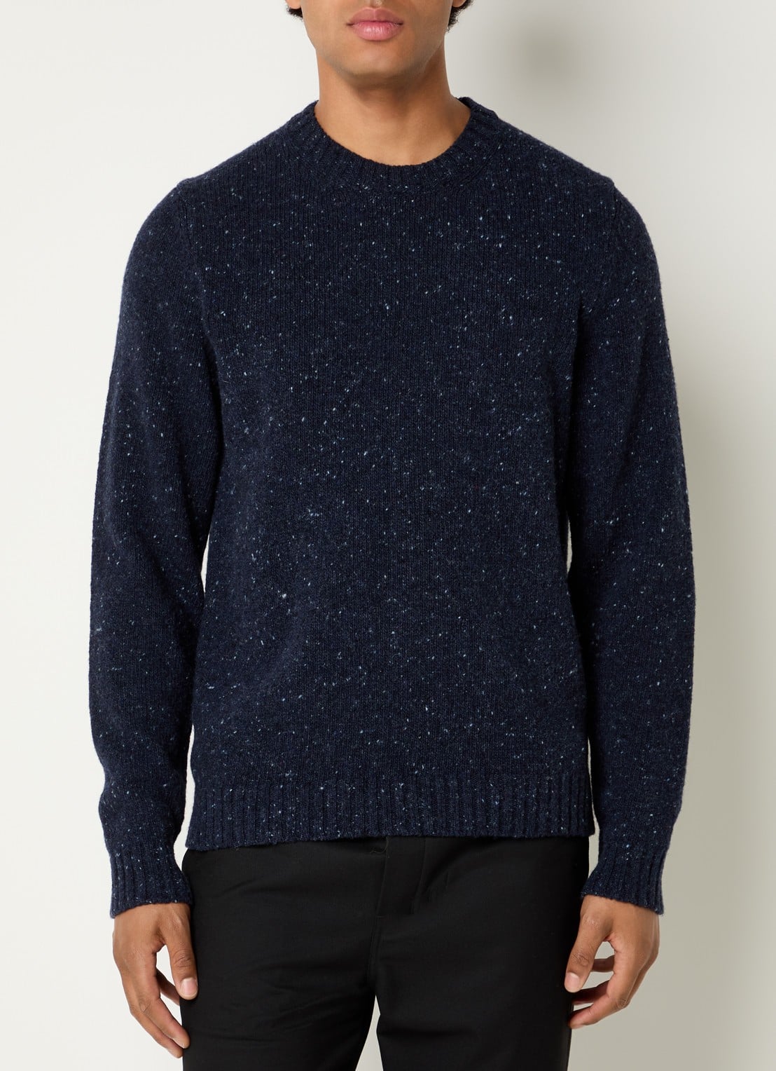 SAMSØE SAMSØE Nataniel grofgebreide pullover in wolblend - detail 4 donkerblauw