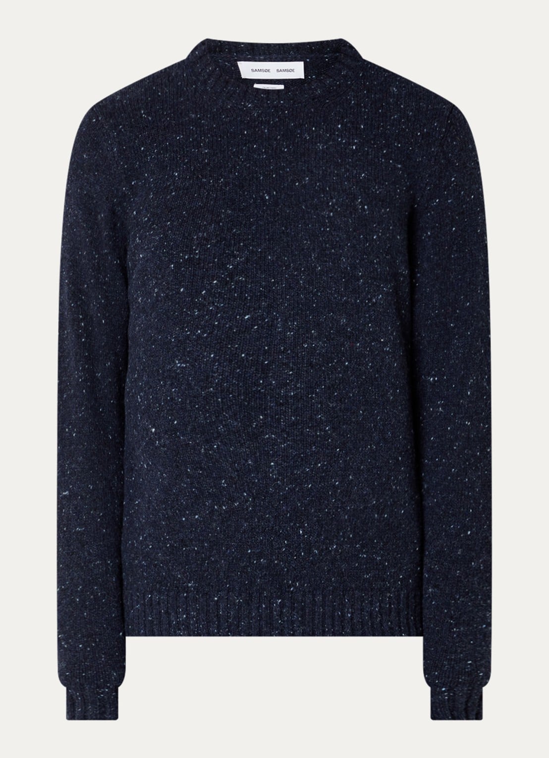 SAMSØE SAMSØE Nataniel grofgebreide pullover in wolblend - voorkant donkerblauw