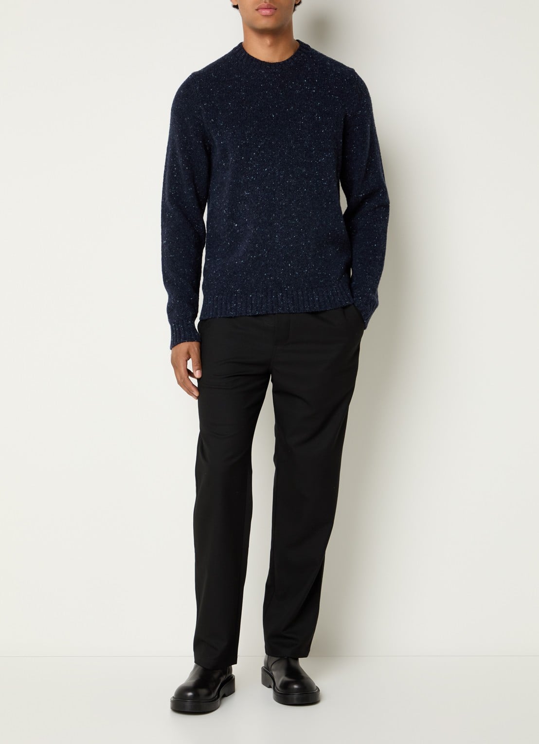 SAMSØE SAMSØE Nataniel grofgebreide pullover in wolblend - voorkant 2 donkerblauw