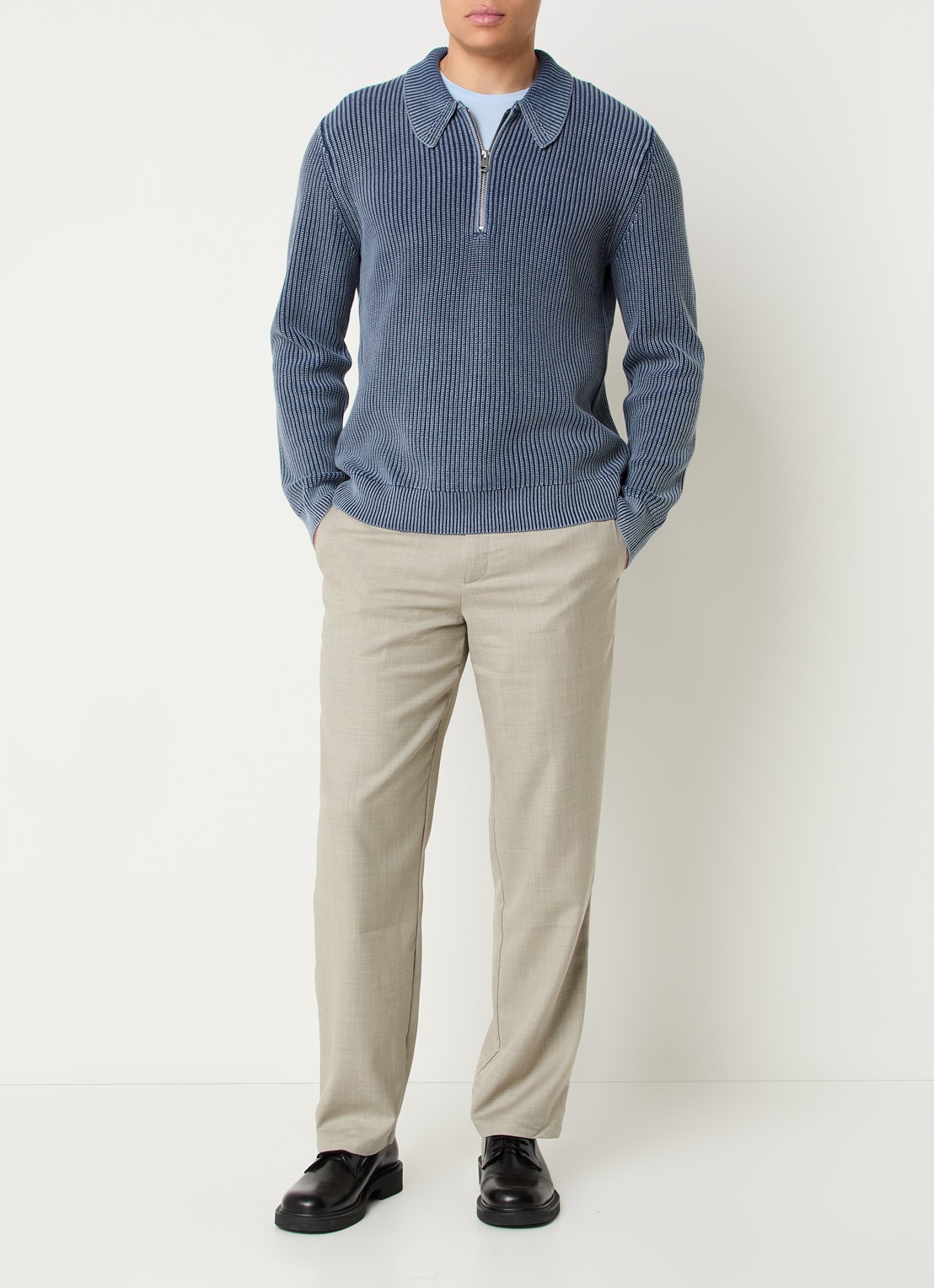 SAMSØE SAMSØE Noah straight fit pantalon in wolblend met steekzakken - voorkant 3 grijs