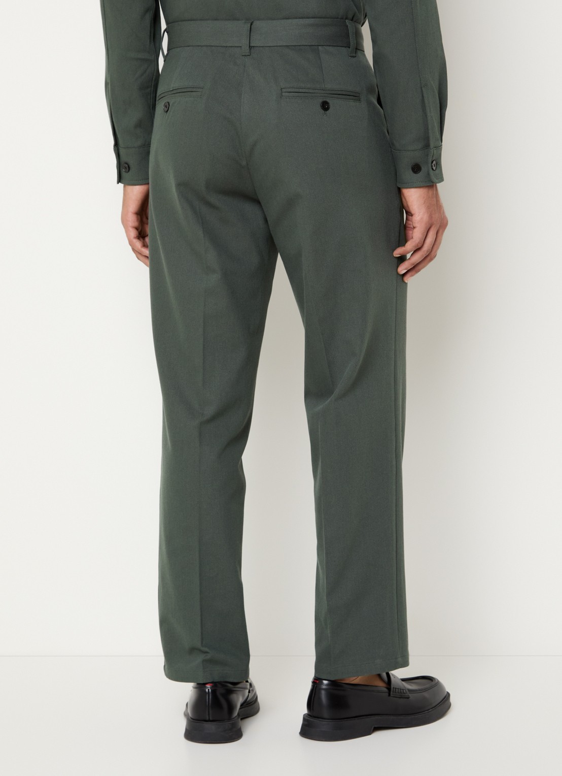 SAMSØE SAMSØE Noah straight fit pantalon in wolblend - achterkant 5 olijfgroen