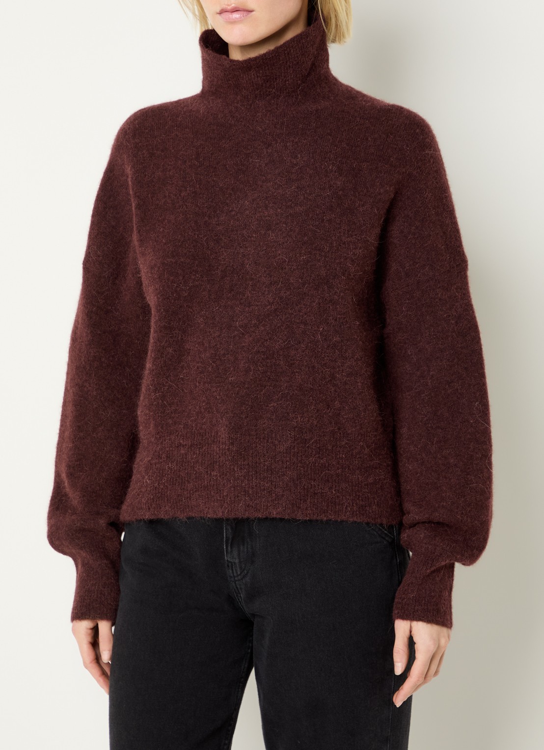 SAMSØE SAMSØE Nola fijngebreide trui in alpaca wolblend met col - detail 4 aubergine