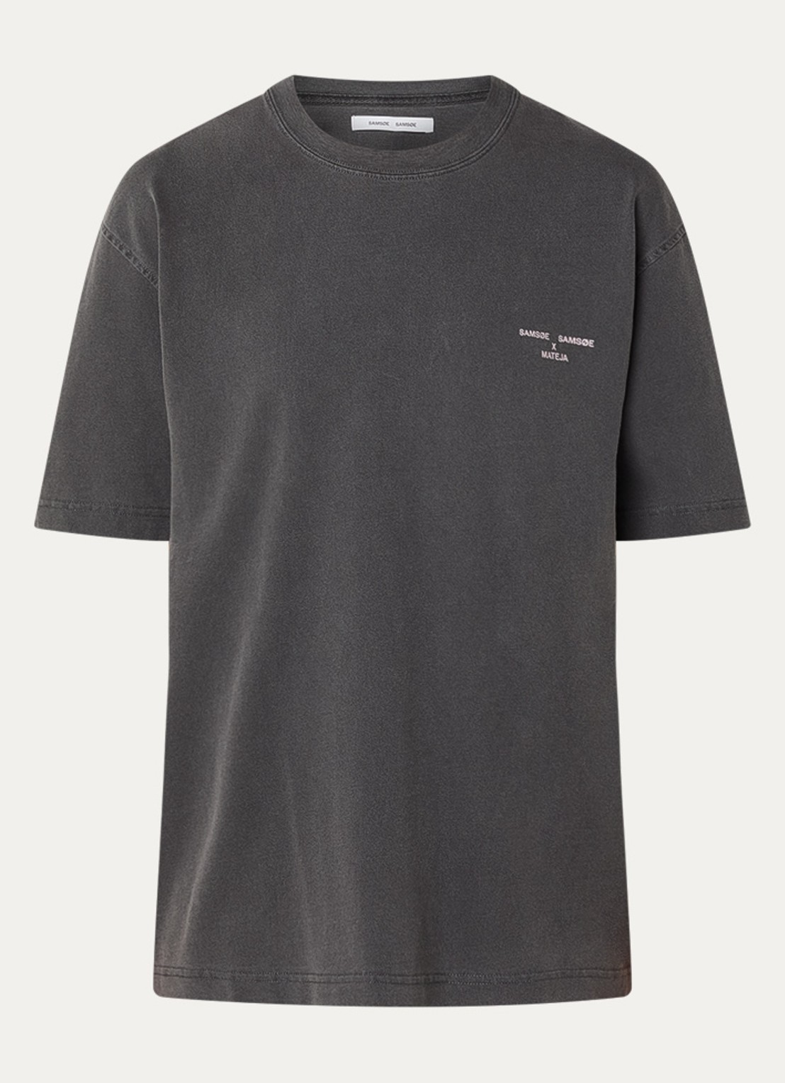 SAMSØE SAMSØE Ragnar T-shirt met logo- en backprint - voorkant donkergrijs